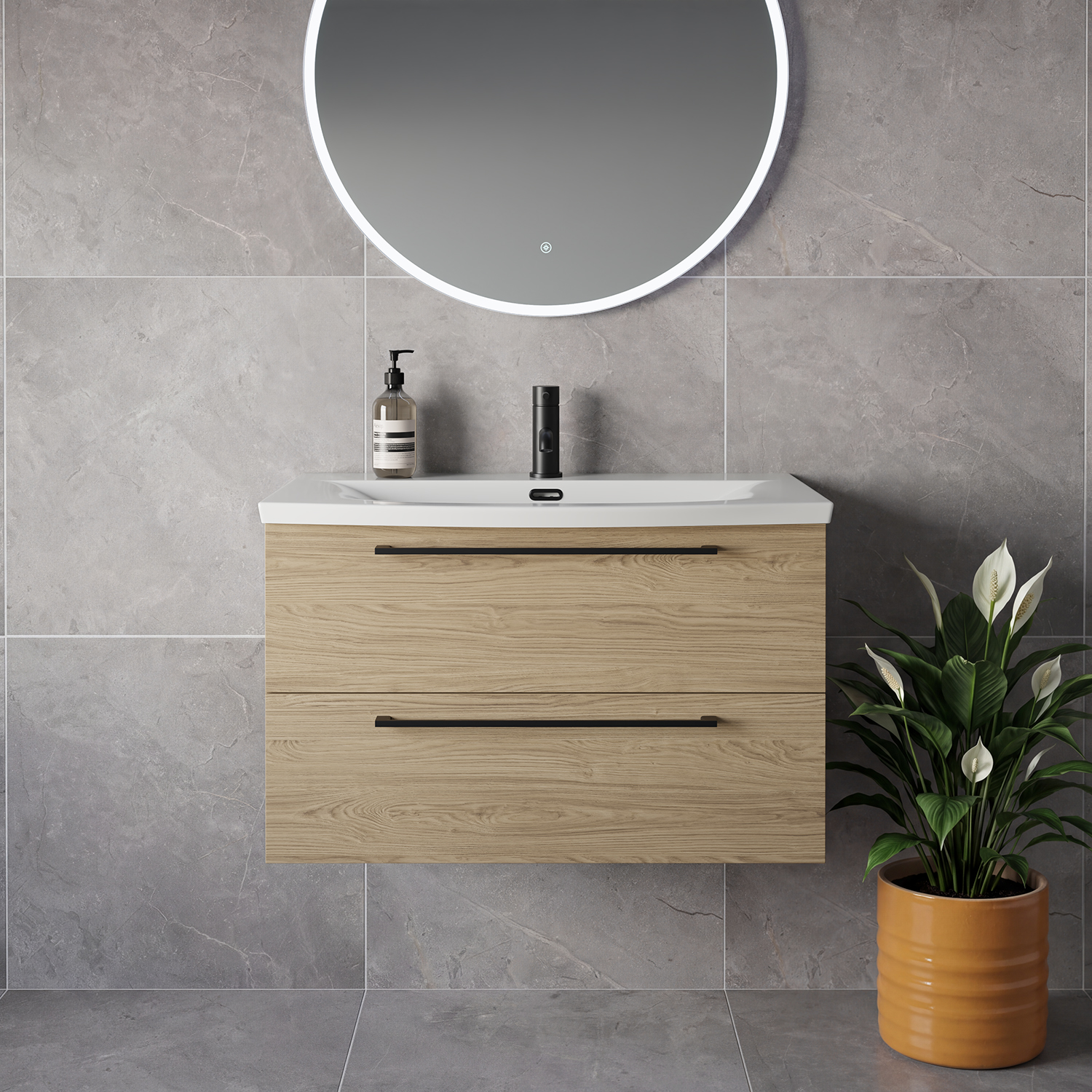 Napoli 390 Wall Mounted 2 Drawer Vanity Unit with Arc Basin