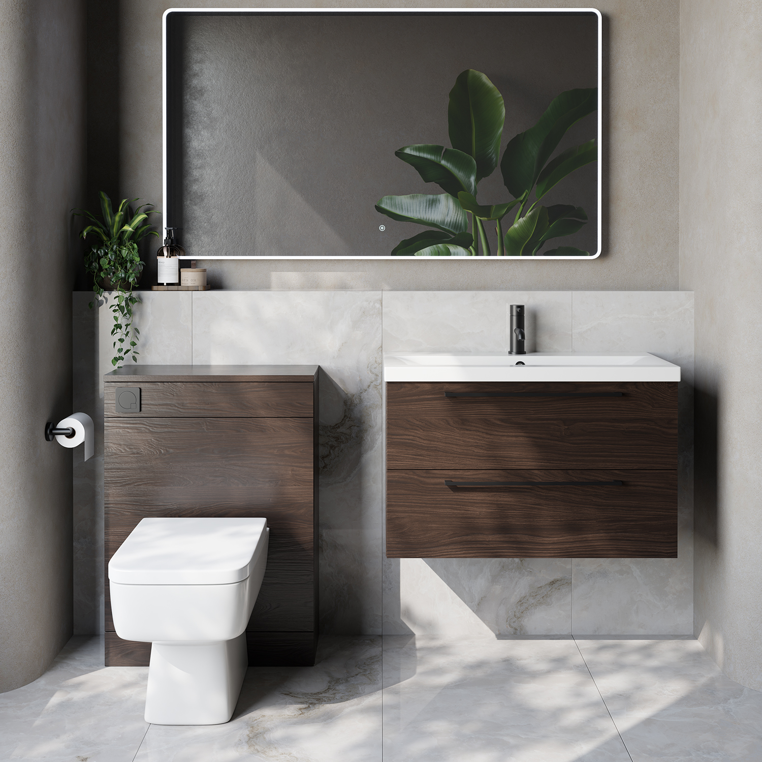 Napoli 390 Cento Wall Mounted 2 Drawer Vanity Unit and Toilet Suite with Glide Basin