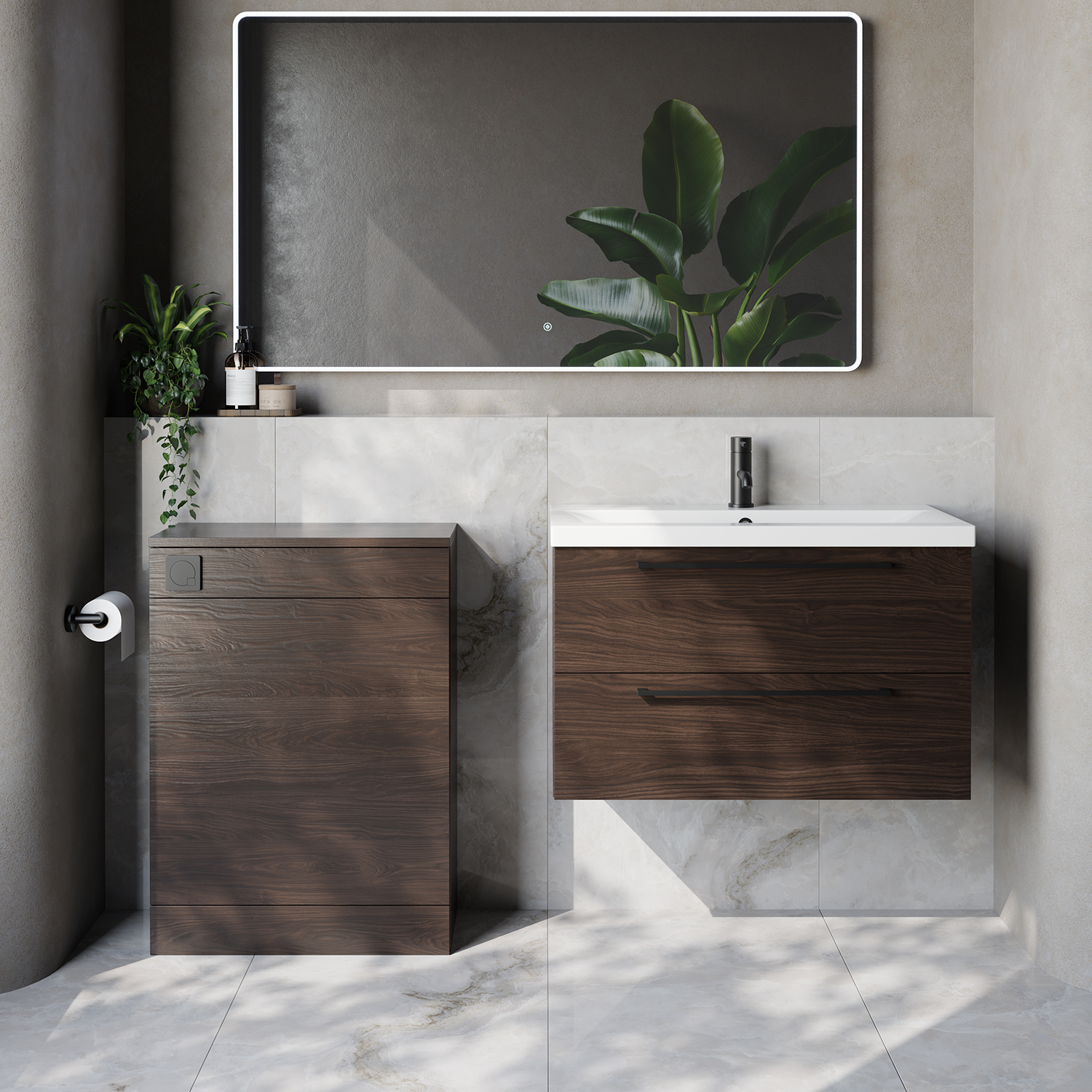 Napoli 390 Cento Wall Mounted 2 Drawer Vanity Unit and Toilet Suite with Glide Basin