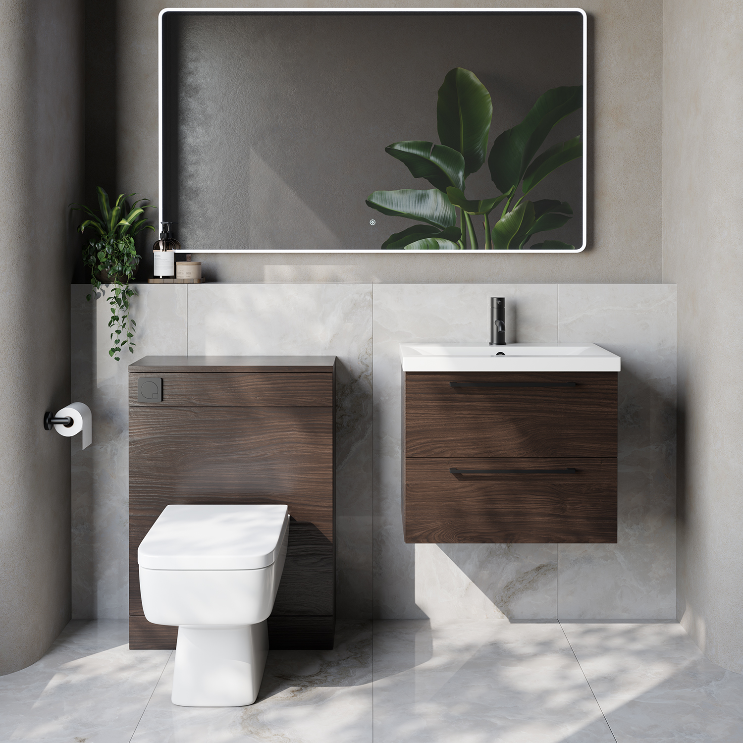 Napoli 390 Cento Wall Mounted 2 Drawer Vanity Unit and Toilet Suite with Glide Basin