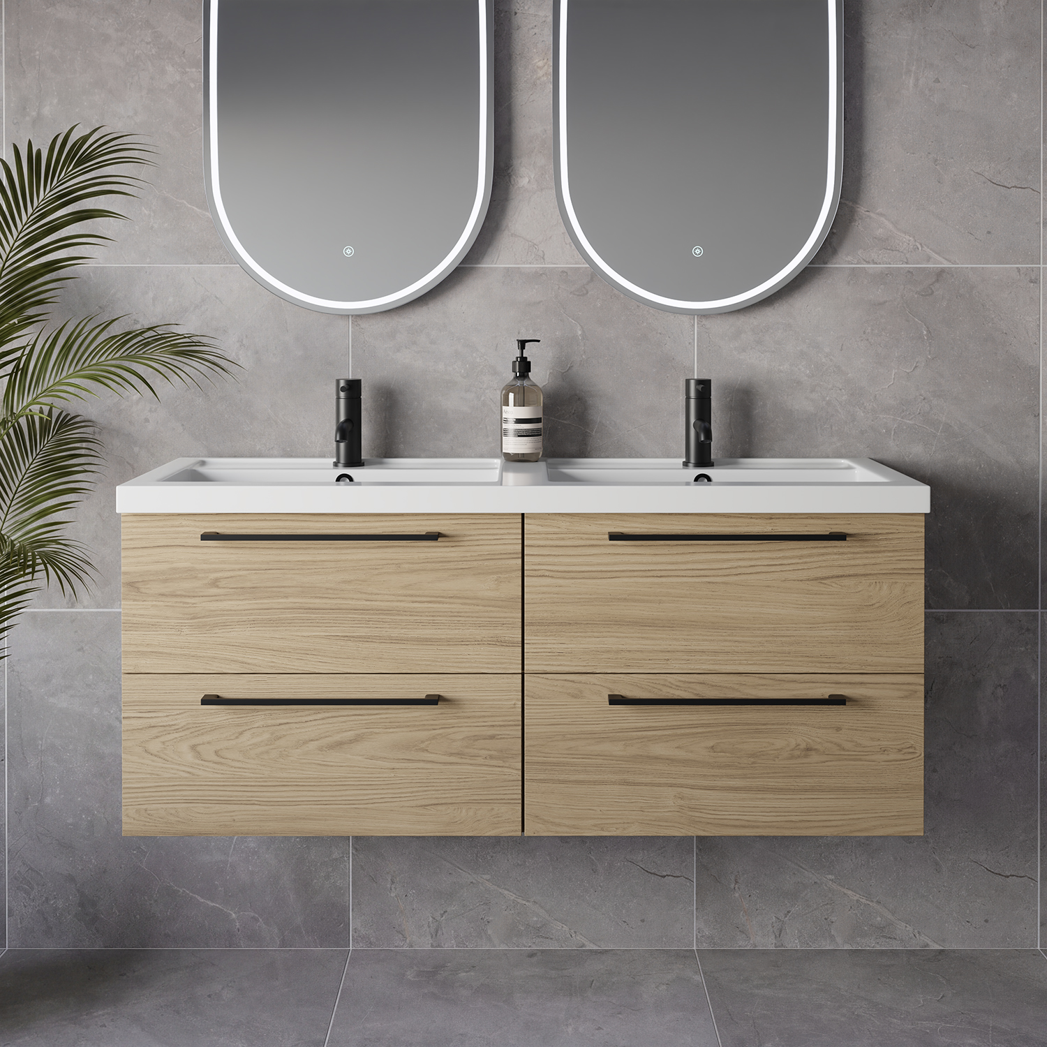 Napoli 390 Wall Mounted 4 Drawer Vanity Unit with Double Lucia Basins