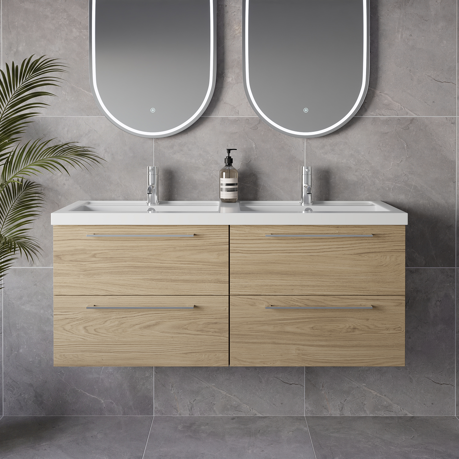 Napoli 390 Wall Mounted 4 Drawer Vanity Unit with Double Lucia Basins