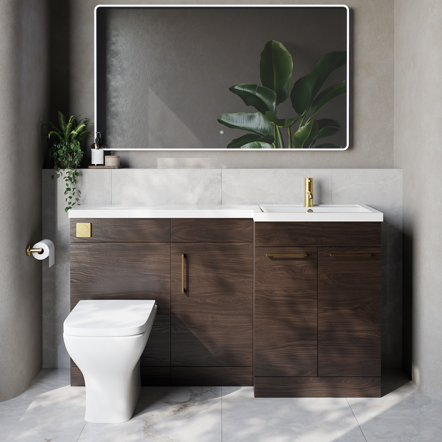 Napoli 390 3 Door Vanity Unit Toilet Suite with Right Hand Square Lucia Basin