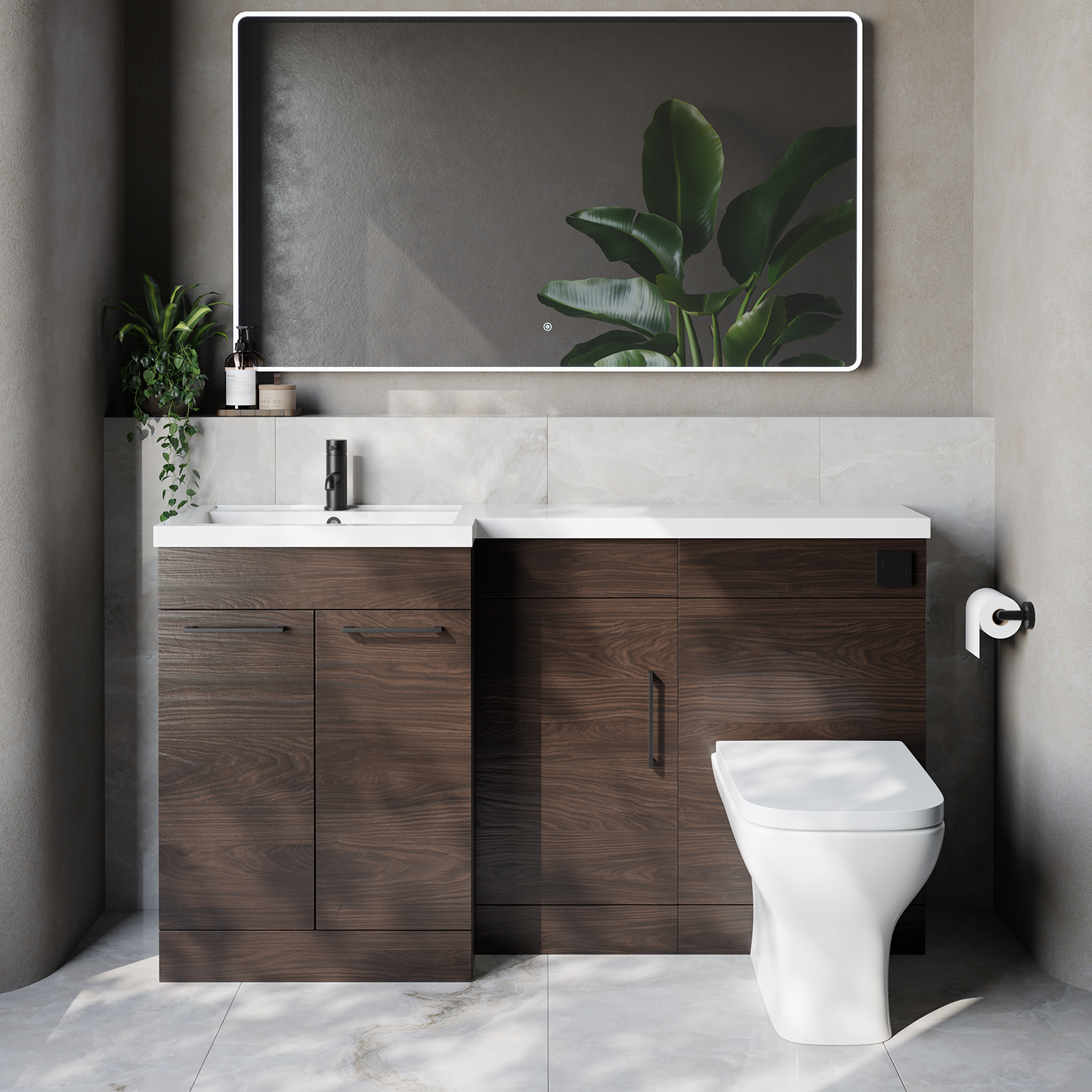 Napoli 390 3 Door Vanity Unit Toilet Suite with Left Hand Square Lucia Basin