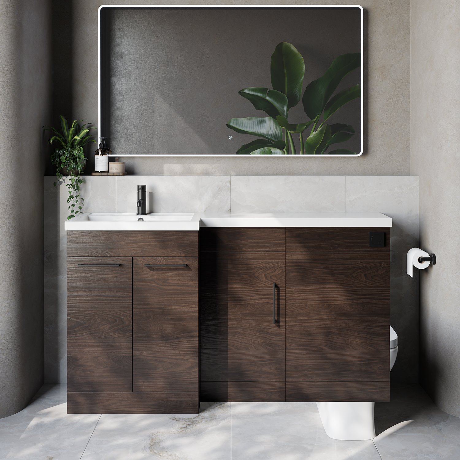Napoli 390 3 Door Vanity Unit Toilet Suite with Left Hand Square Lucia Basin