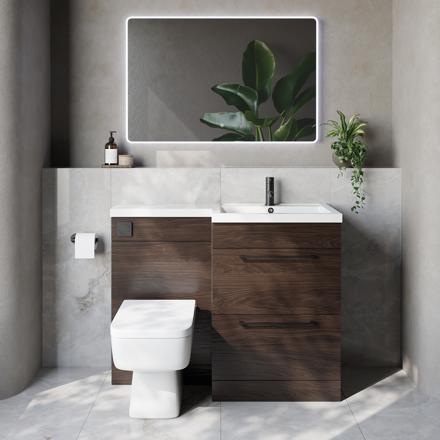Napoli 460 2 Drawer Vanity Unit Toilet Suite with Right Hand Square Lucia Basin