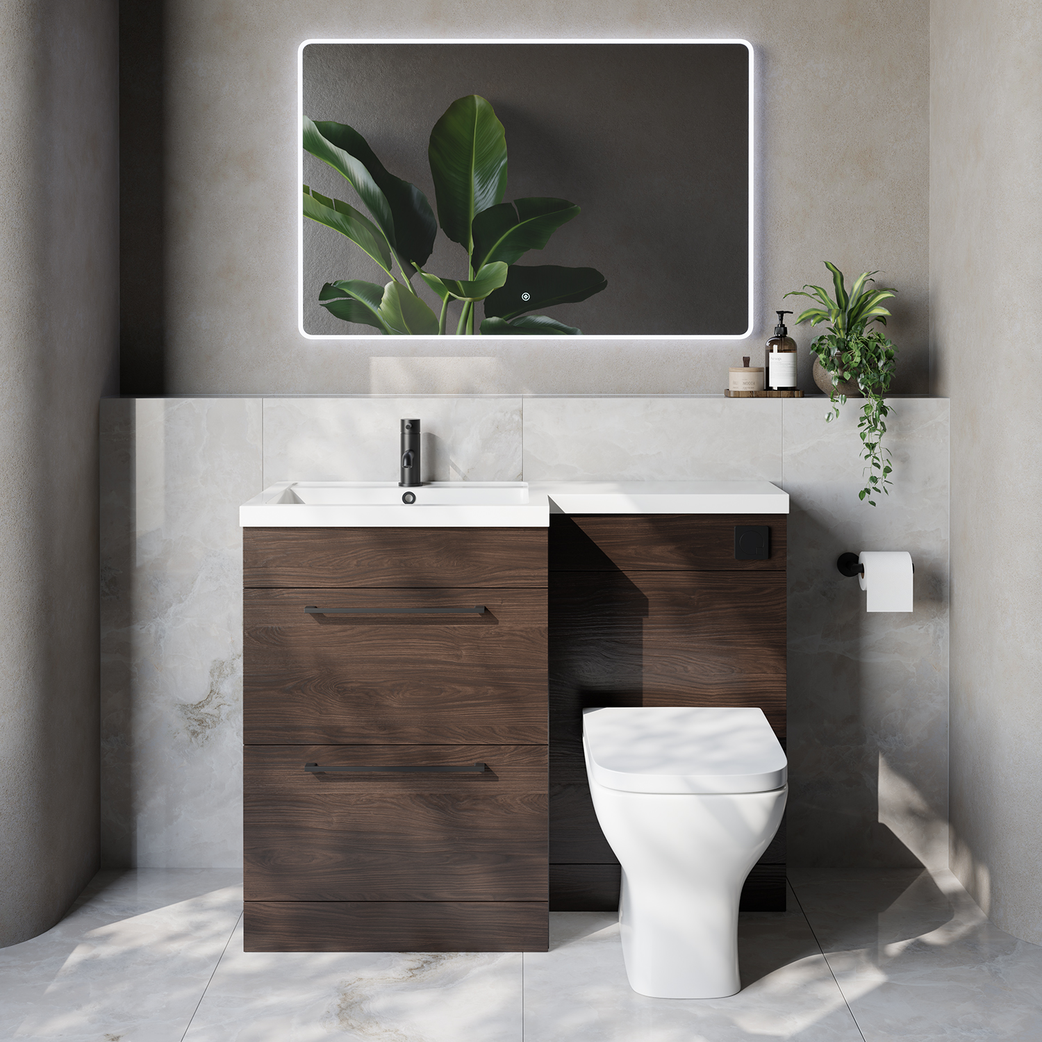 Napoli 460 2 Drawer Vanity Unit Toilet Suite with Left Hand Square Lucia Basin