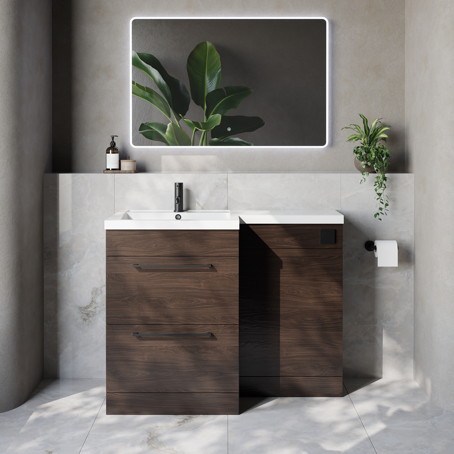 Napoli 460 2 Drawer Vanity Unit Toilet Suite with Left Hand Square Lucia Basin