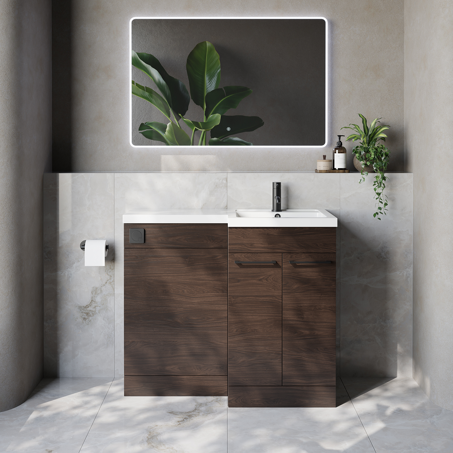 Napoli 390 2 Door Vanity Unit Toilet Suite with Right Hand Square Lucia Basin