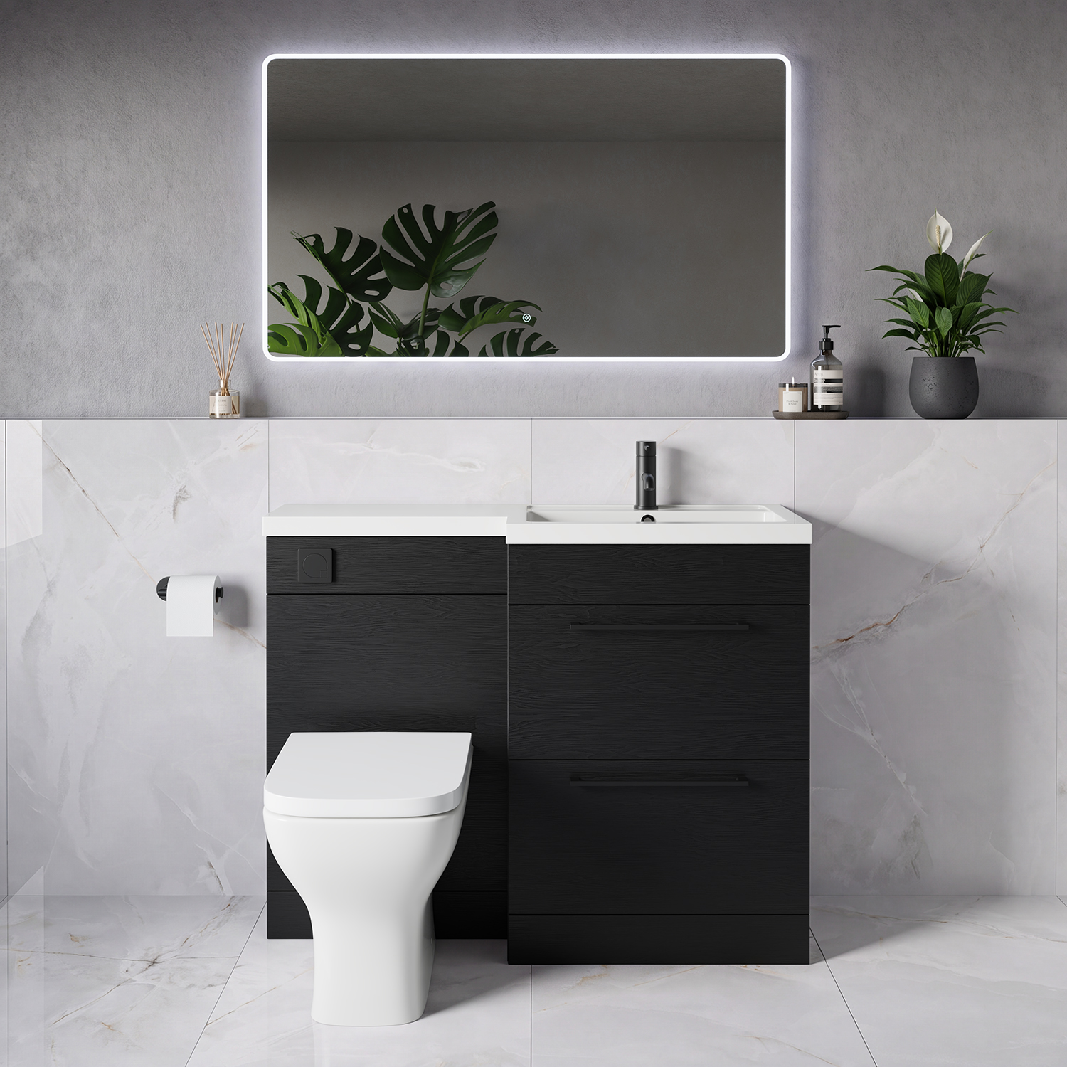 Napoli 390 2 Drawer Vanity Unit Toilet Suite with Square Right Hand Lucia Basin