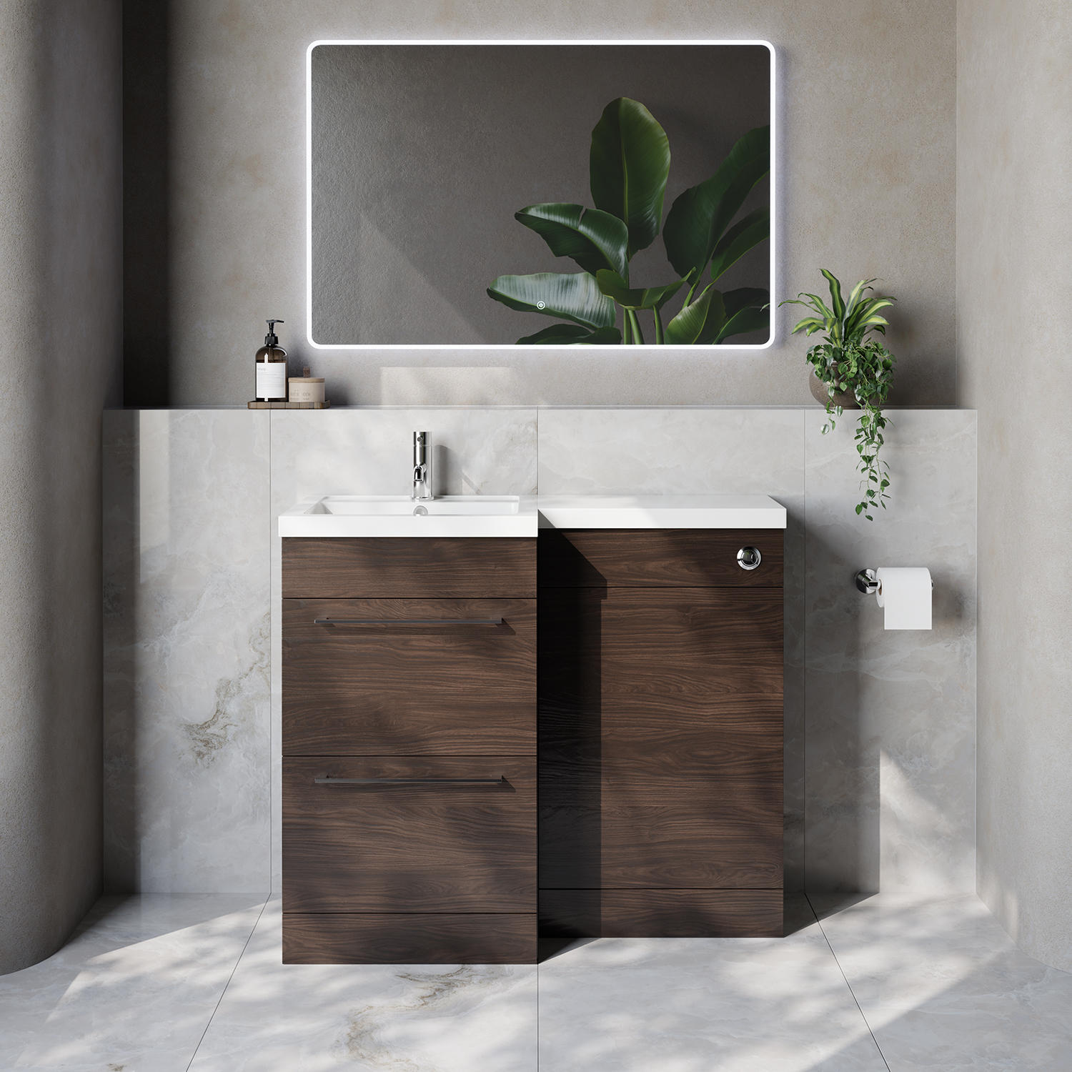 Napoli 390 2 Drawer Vanity Unit Toilet Suite with Left Hand Square Lucia Basin