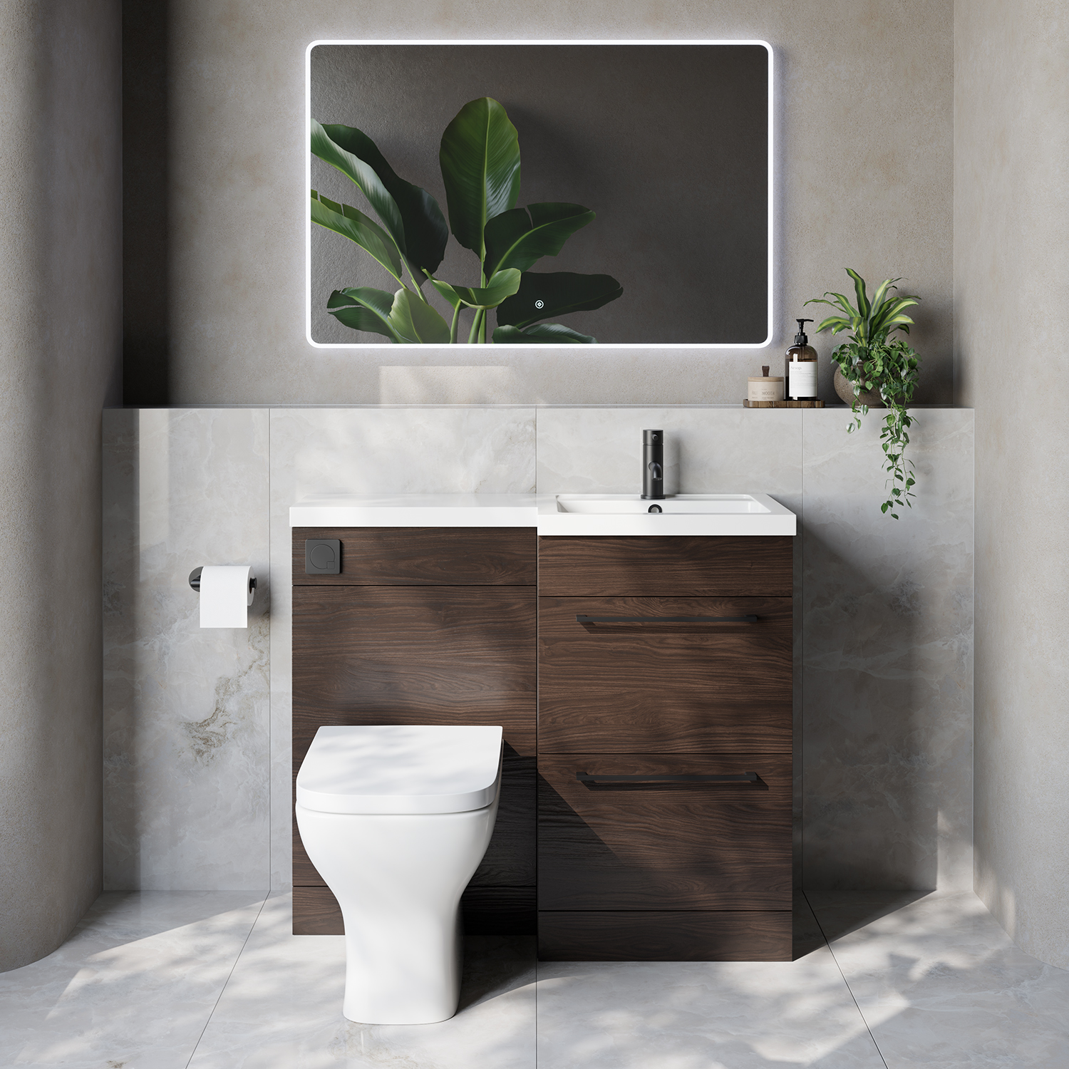 Napoli 390 2 Drawer Vanity Unit Toilet Suite with Right Hand Square Lucia Basin