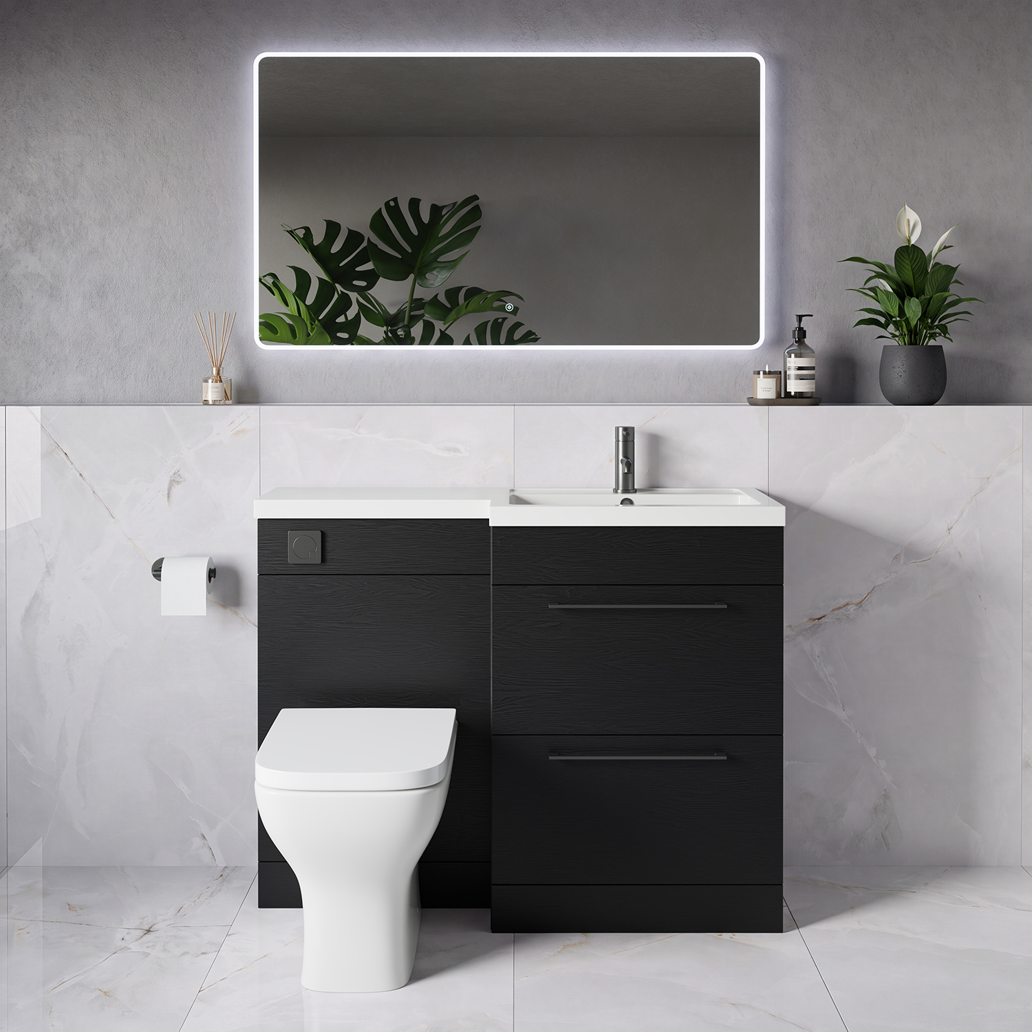 Napoli 390 2 Drawer Vanity Unit Toilet Suite with Square Right Hand Lucia Basin