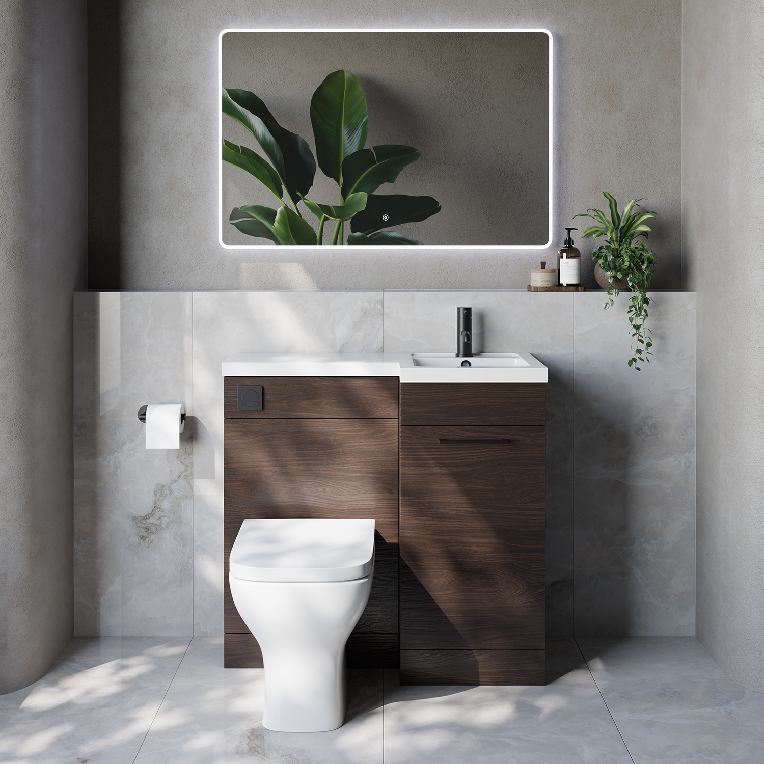 Napoli 390 Single Door Vanity Unit Toilet Suite with Right Hand Square Lucia Basin