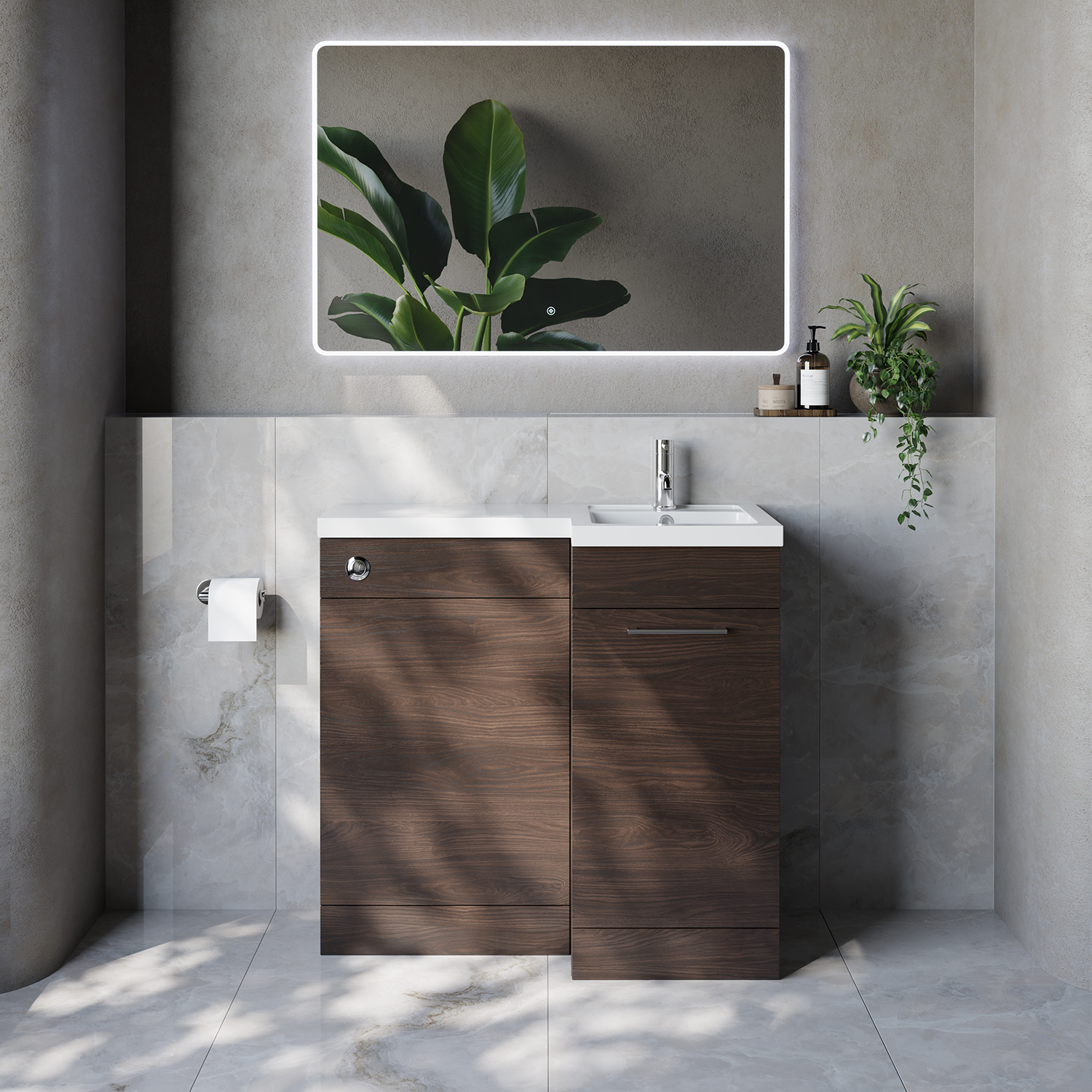 Napoli 390 Single Door Vanity Unit Toilet Suite with Right Hand Square Lucia Basin
