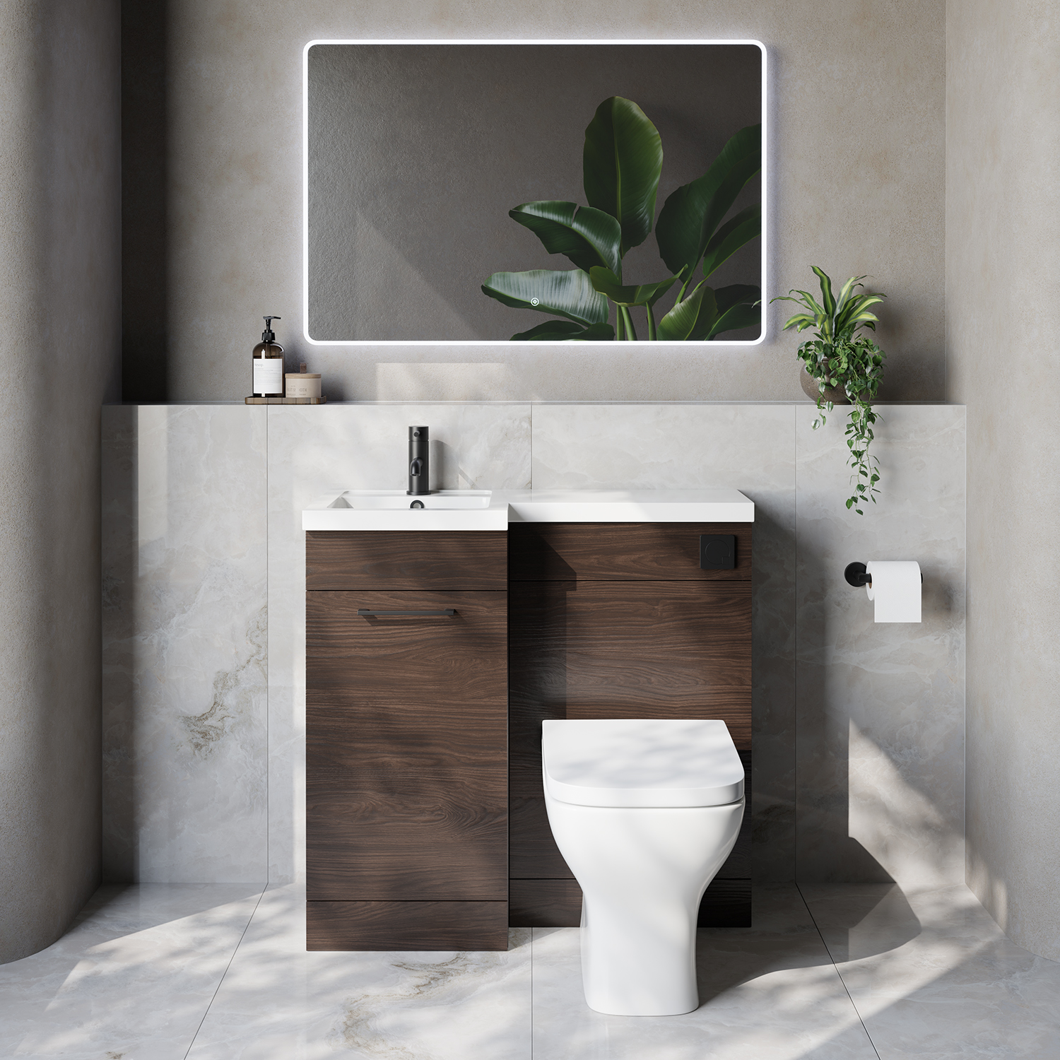 Napoli 390 Single Door Vanity Unit Toilet Suite with Left Hand Square Lucia Basin