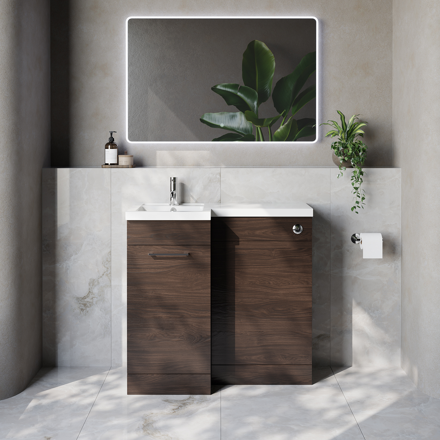 Napoli 390 Single Door Vanity Unit Toilet Suite with Left Hand Square Lucia Basin
