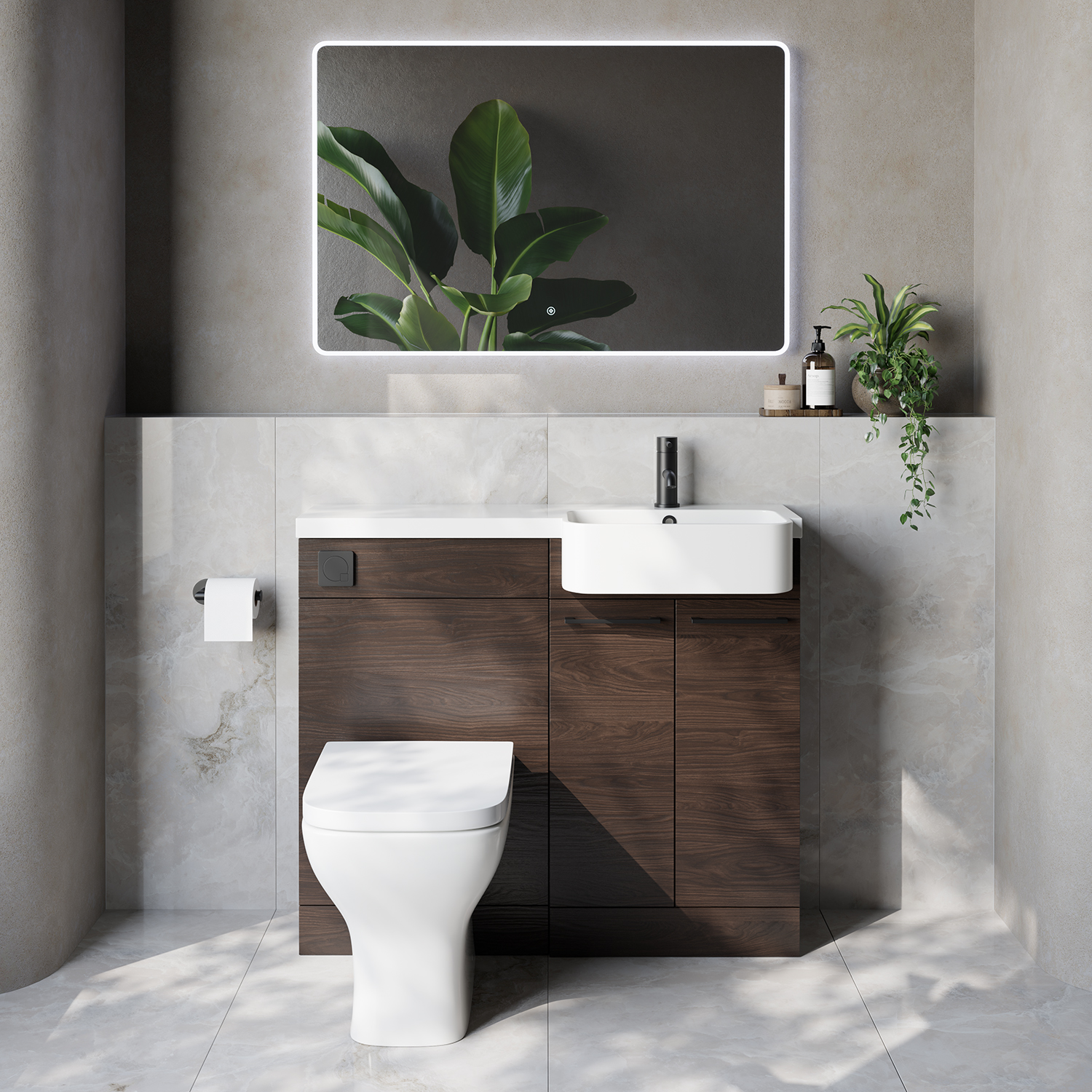 Napoli 250 2 Door Vanity Unit Toilet Suite with Right Hand Round Rico Semi Recessed Basin
