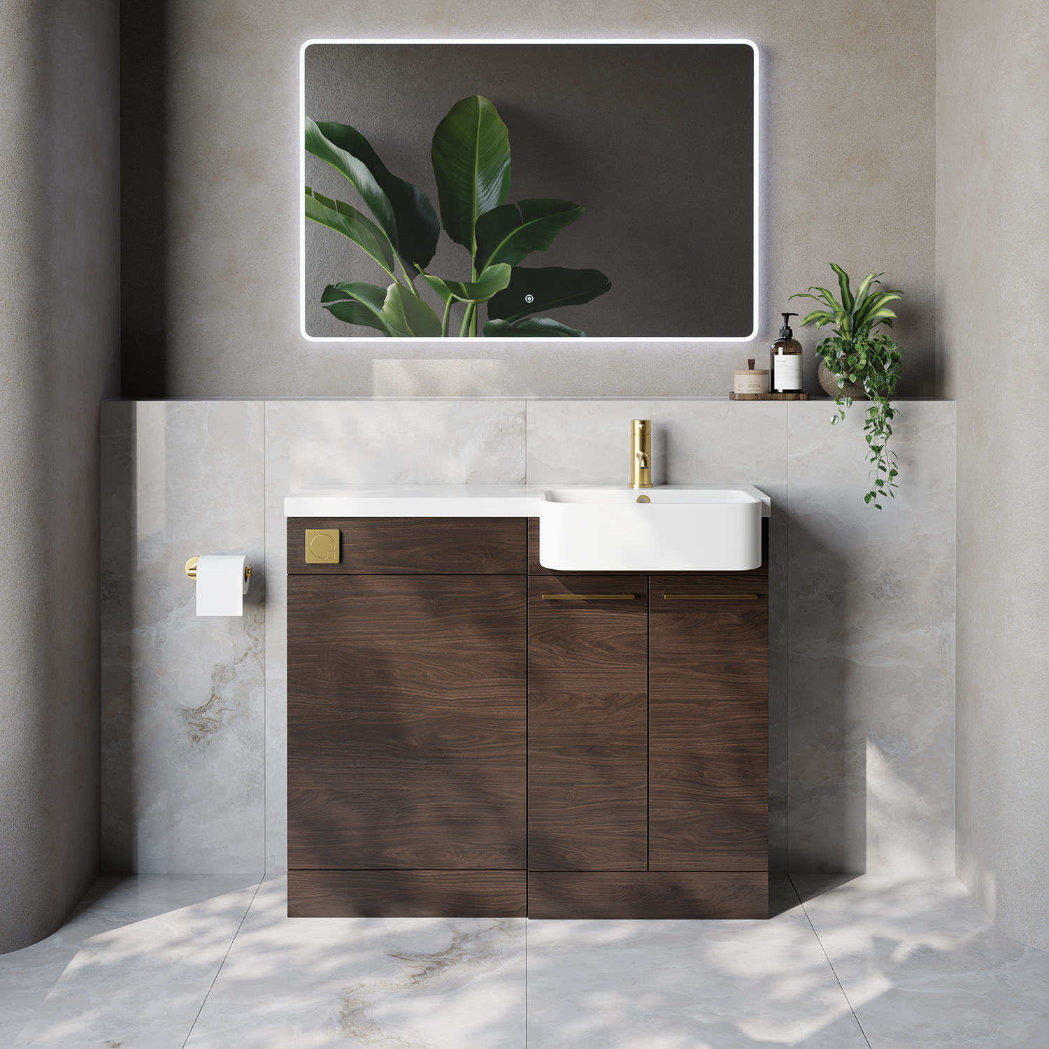 Napoli 250 2 Door Vanity Unit Toilet Suite with Right Hand Round Rico Semi Recessed Basin
