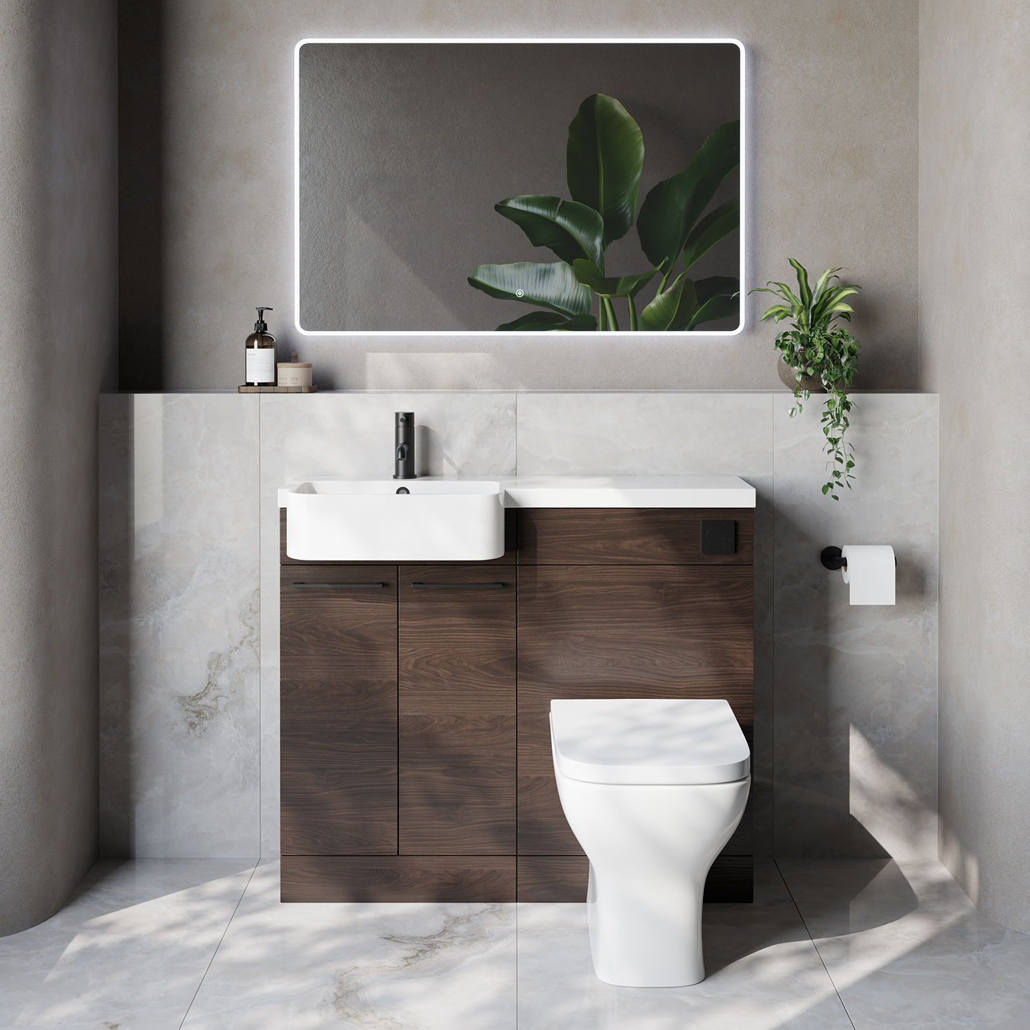 Napoli 250 2 Door Vanity Unit Toilet Suite with Left Hand Round Rico Semi Recessed Basin