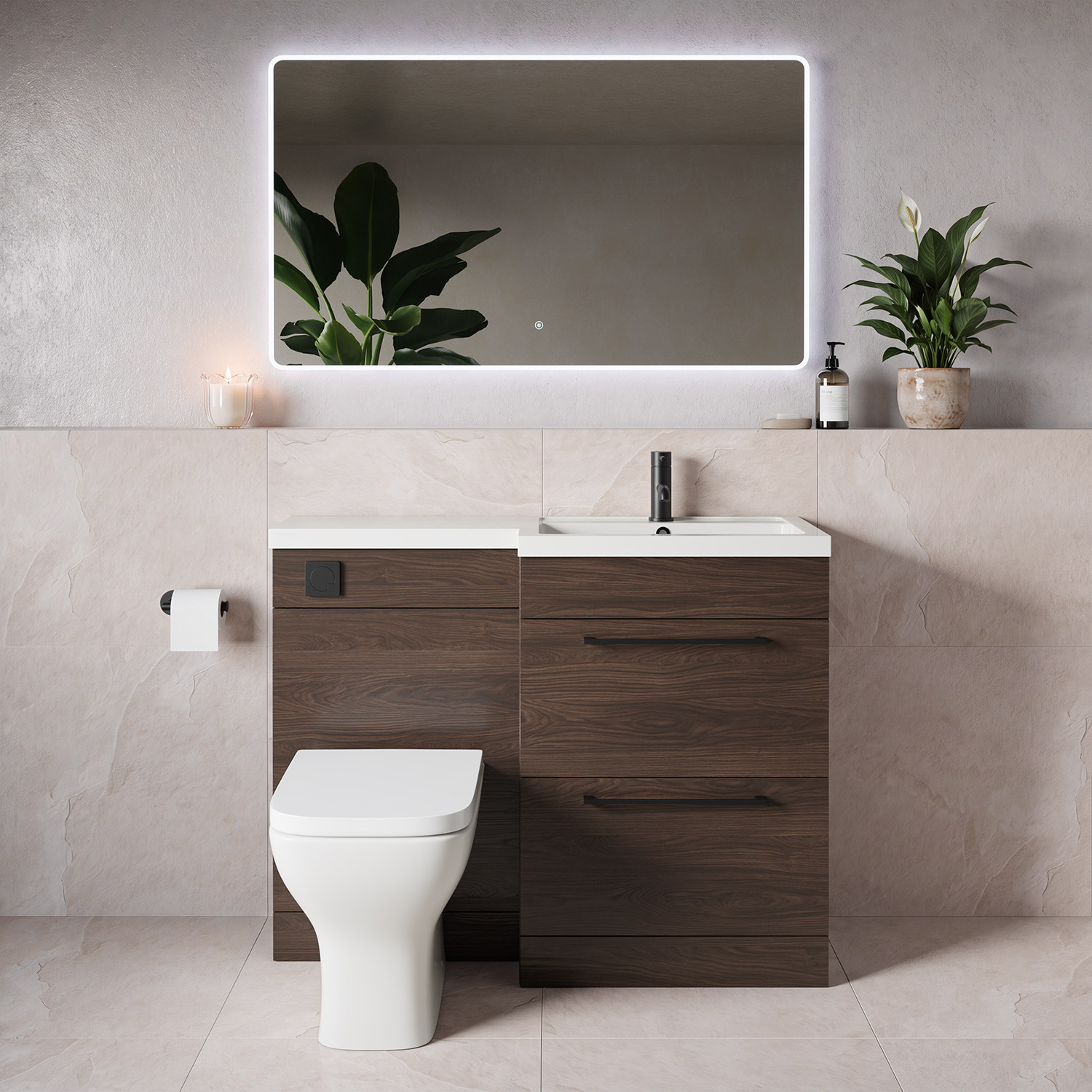 Napoli 390 2 Drawer Vanity Unit Toilet Suite with Square Right Hand Lucia Basin
