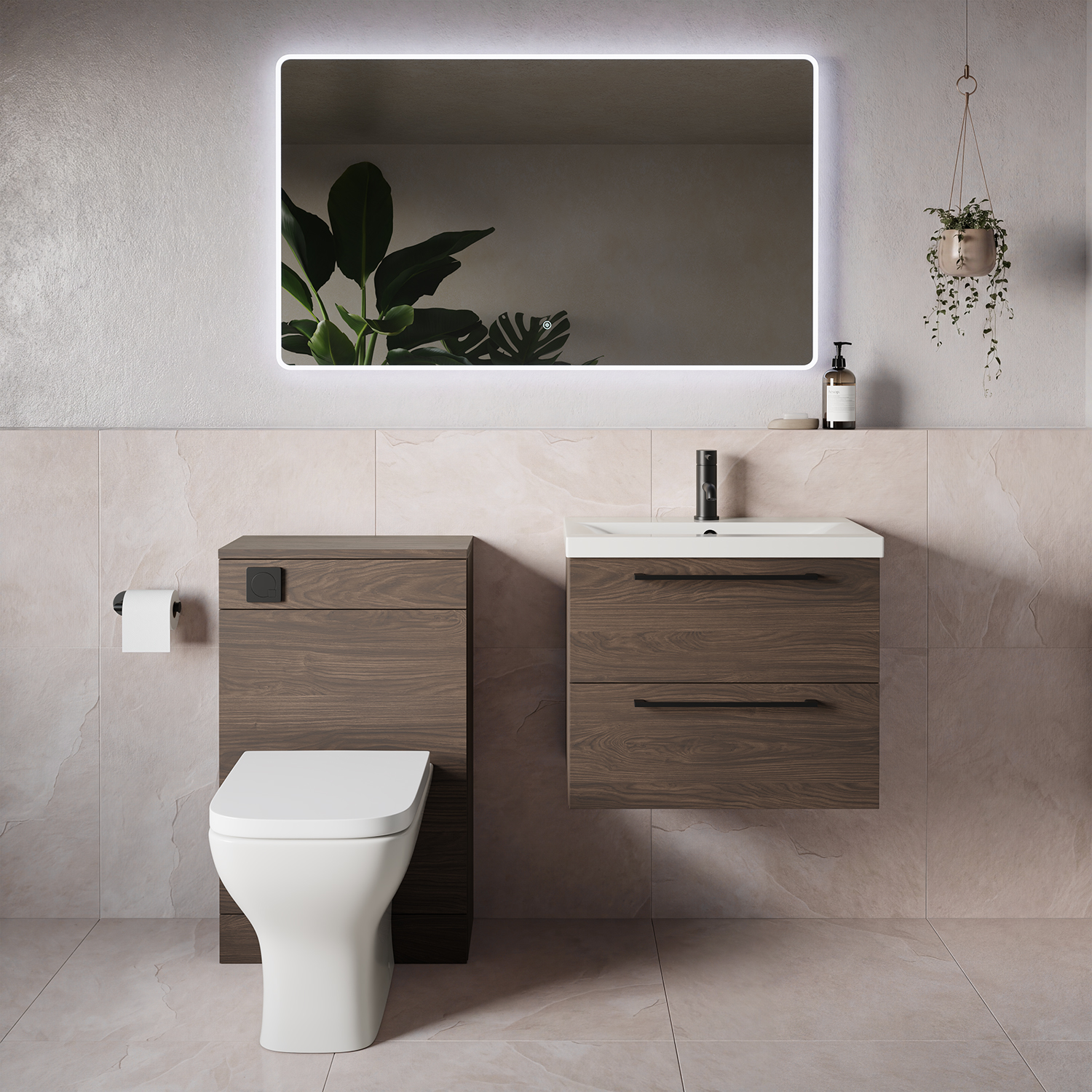 Napoli 390 Wall Mounted 2 Drawer Vanity Unit and Toilet Suite with Glide Basin