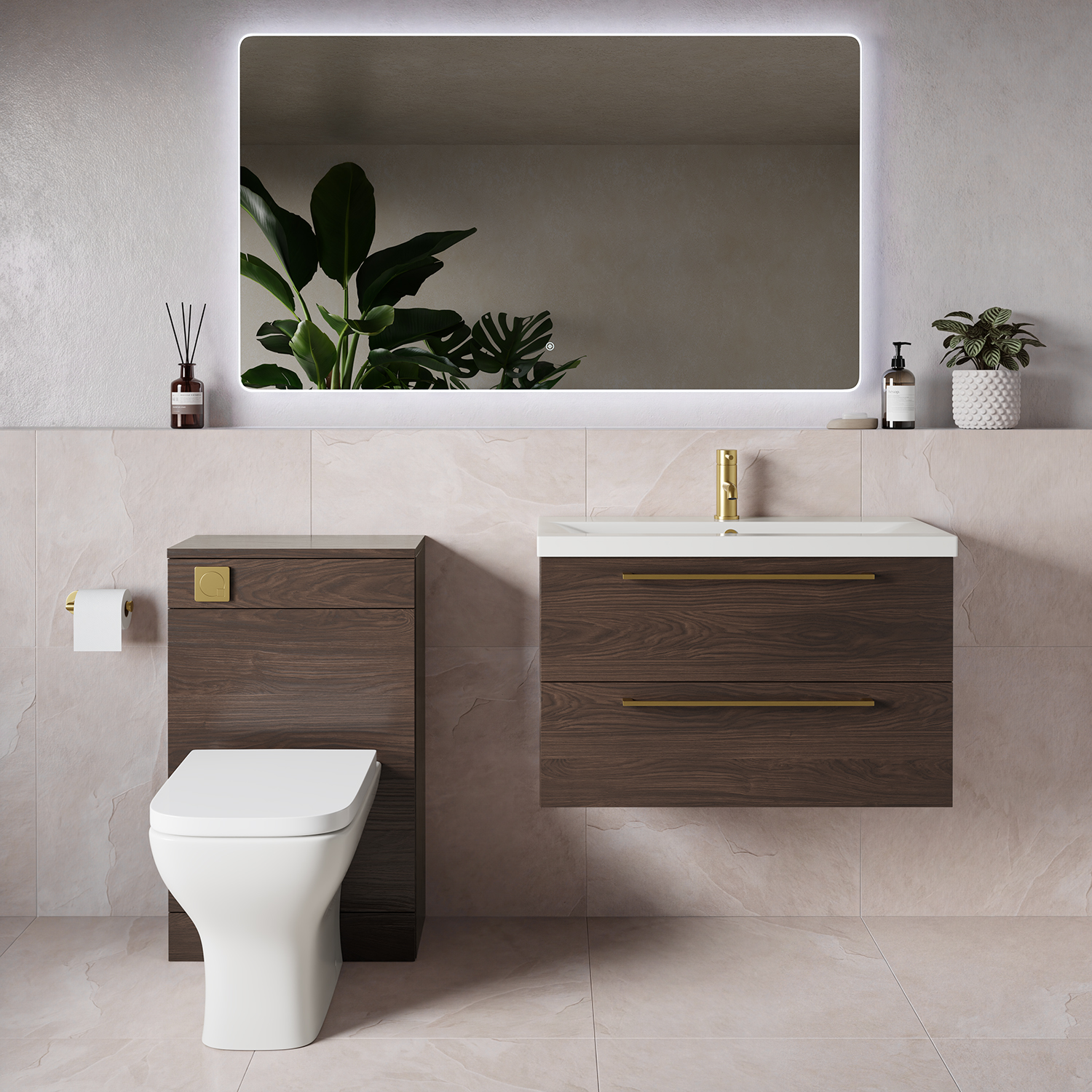 Napoli 390 Wall Mounted 2 Drawer Vanity Unit and Toilet Suite with Glide Basin