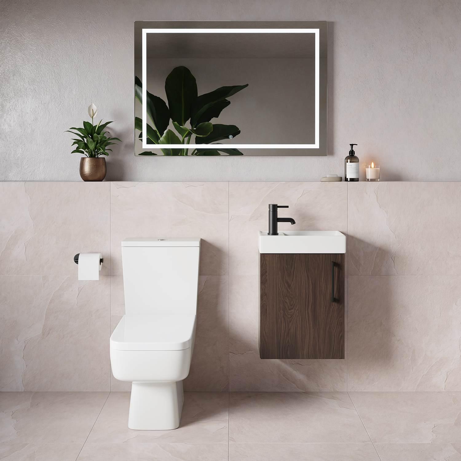 Napoli Cube Single Door Wall Mounted Vanity Unit and Toilet Suite with Align Basin