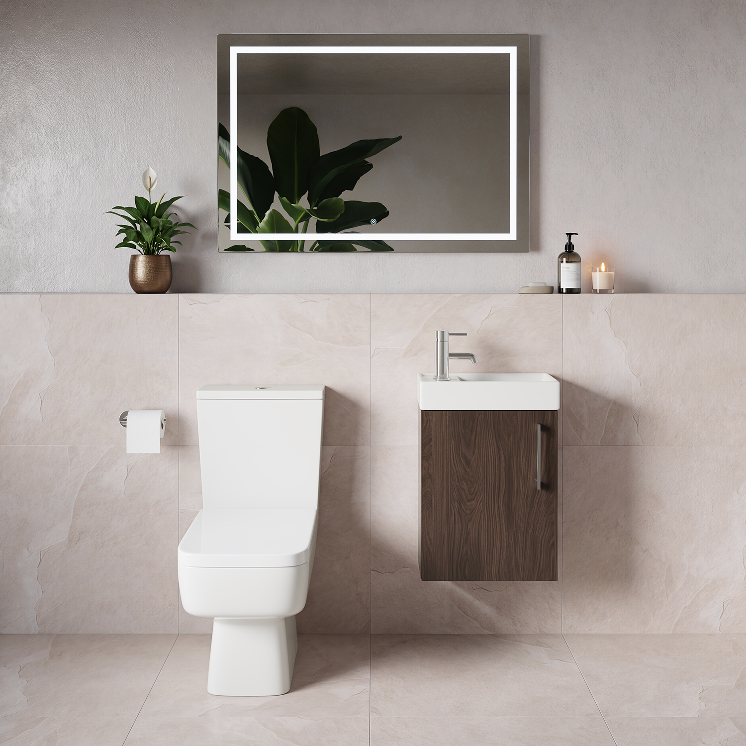 Napoli Cube Single Door Wall Mounted Vanity Unit and Toilet Suite with Align Basin