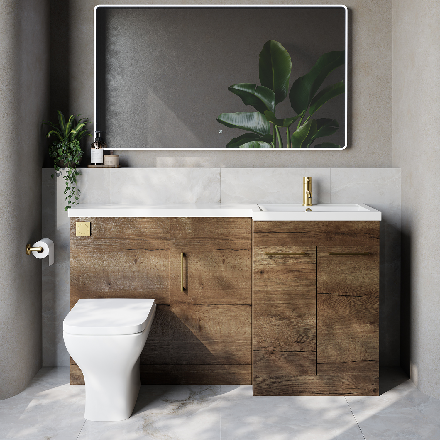 Napoli 390 3 Door Vanity Unit Toilet Suite with Right Hand Square Lucia Basin