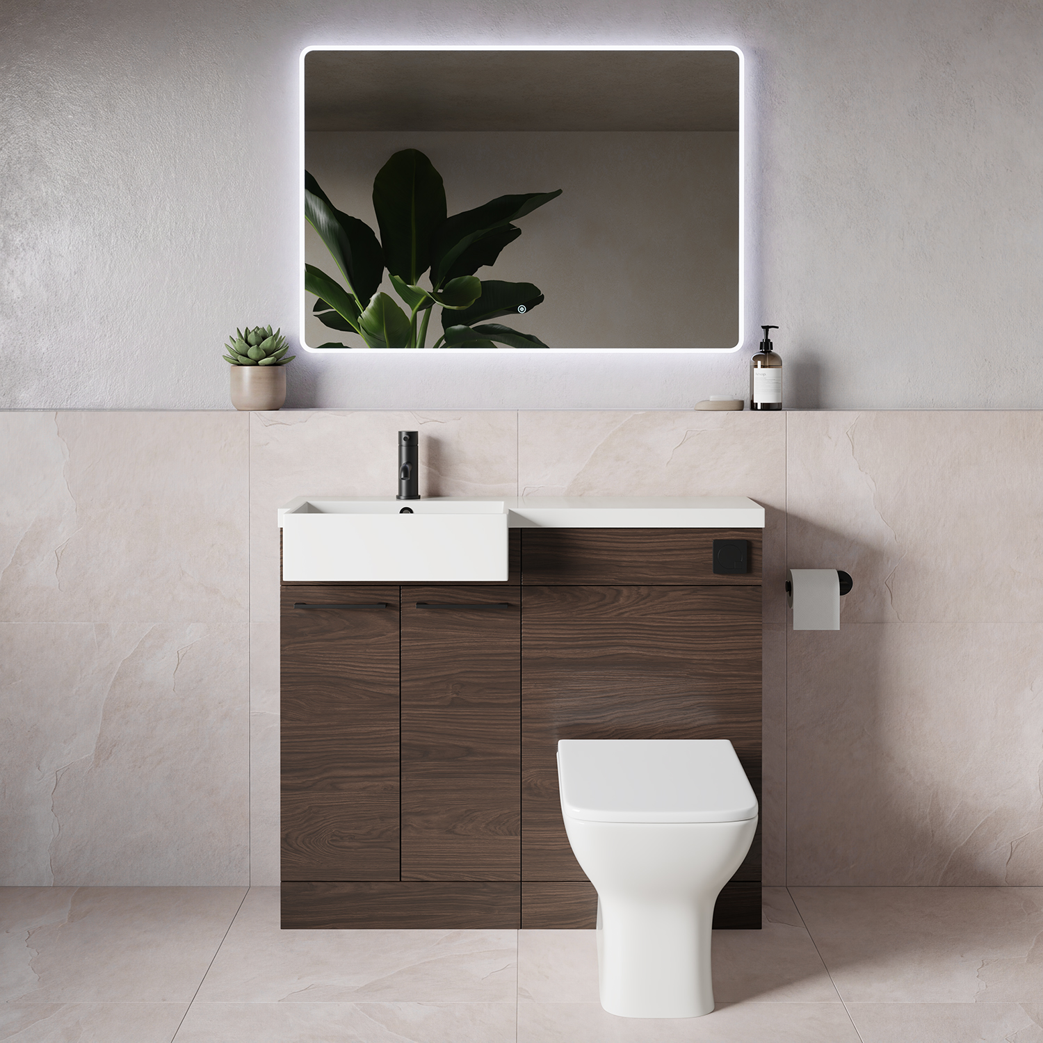 Napoli 250 2 Door Vanity Unit Toilet Suite with Left Hand Square Rico Semi Recessed Basin