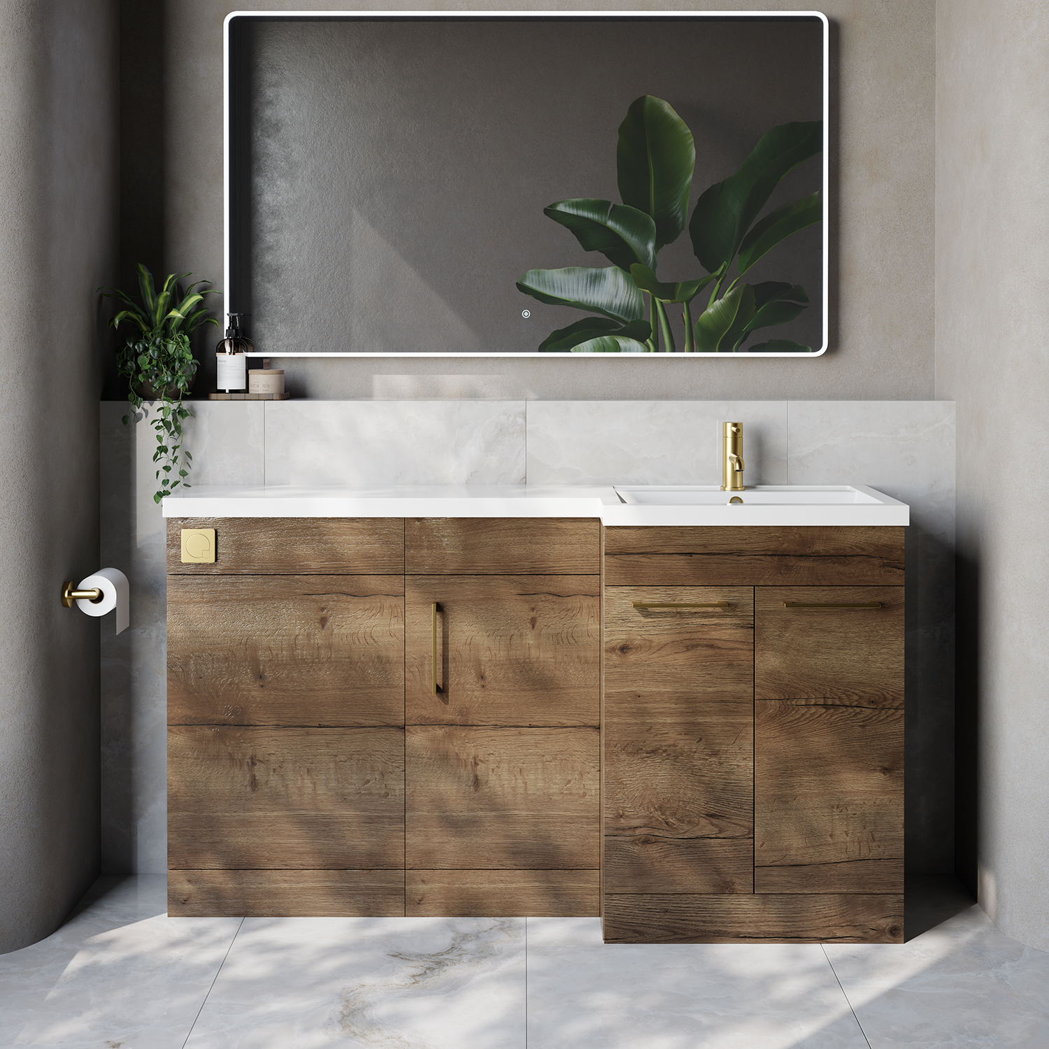Napoli 390 3 Door Vanity Unit Toilet Suite with Right Hand Square Lucia Basin