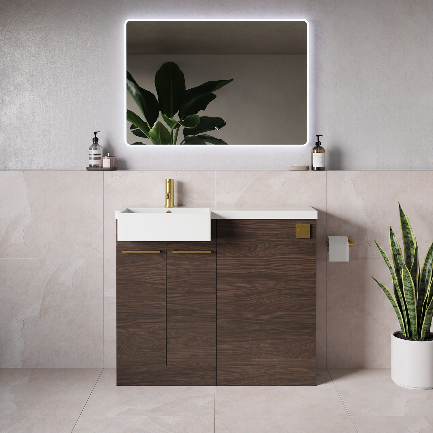 Napoli 250 2 Door Vanity Unit Toilet Suite with Left Hand Square Rico Semi Recessed Basin