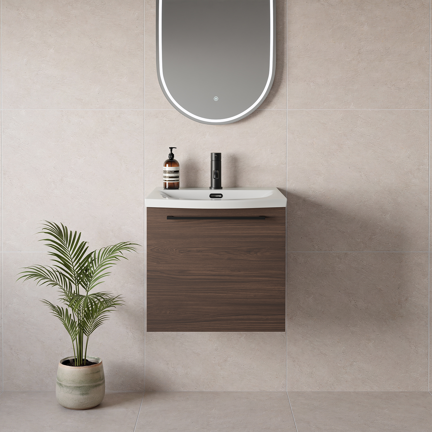 Napoli 390 Wall Mounted Single Drawer Vanity Unit with Arc Basin