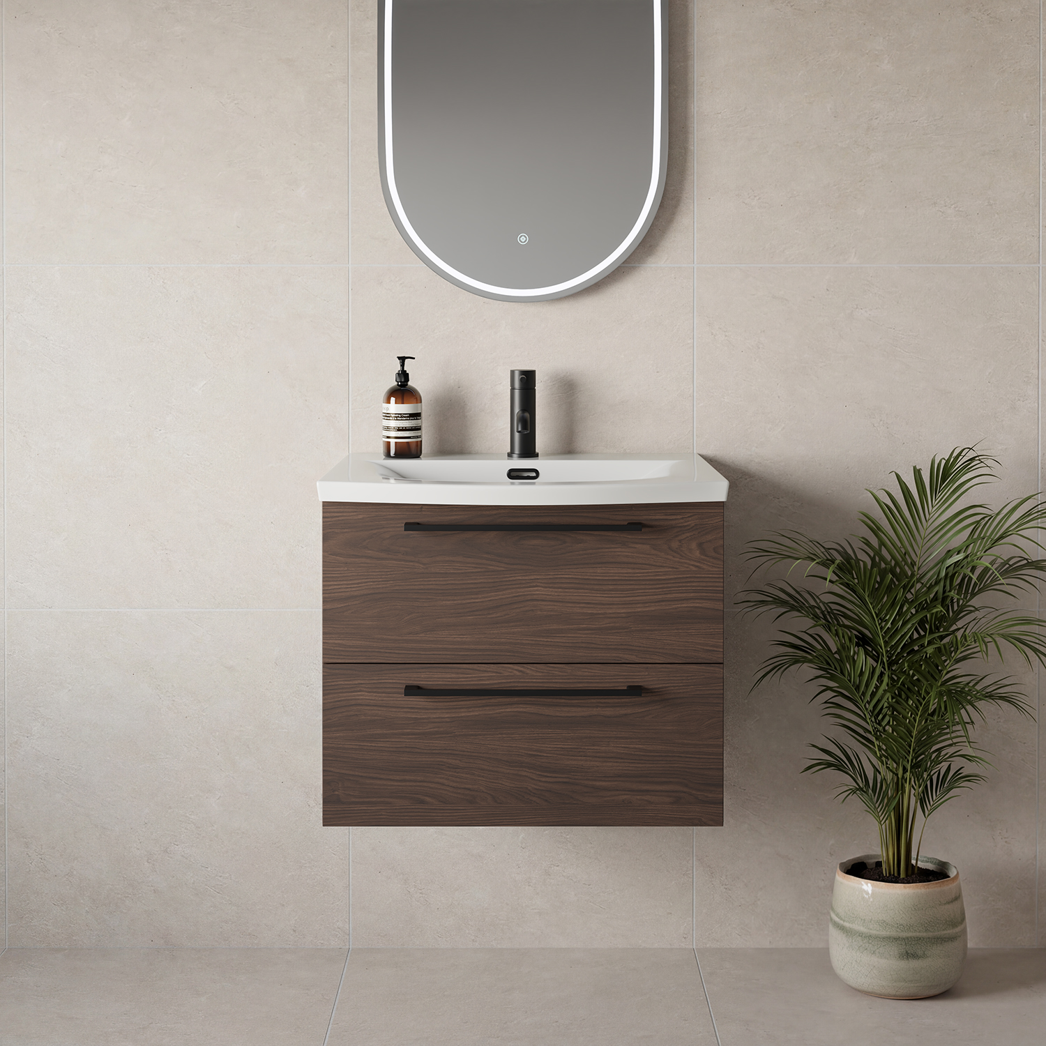 Napoli 390 Wall Mounted 2 Drawer Vanity Unit with Arc Basin