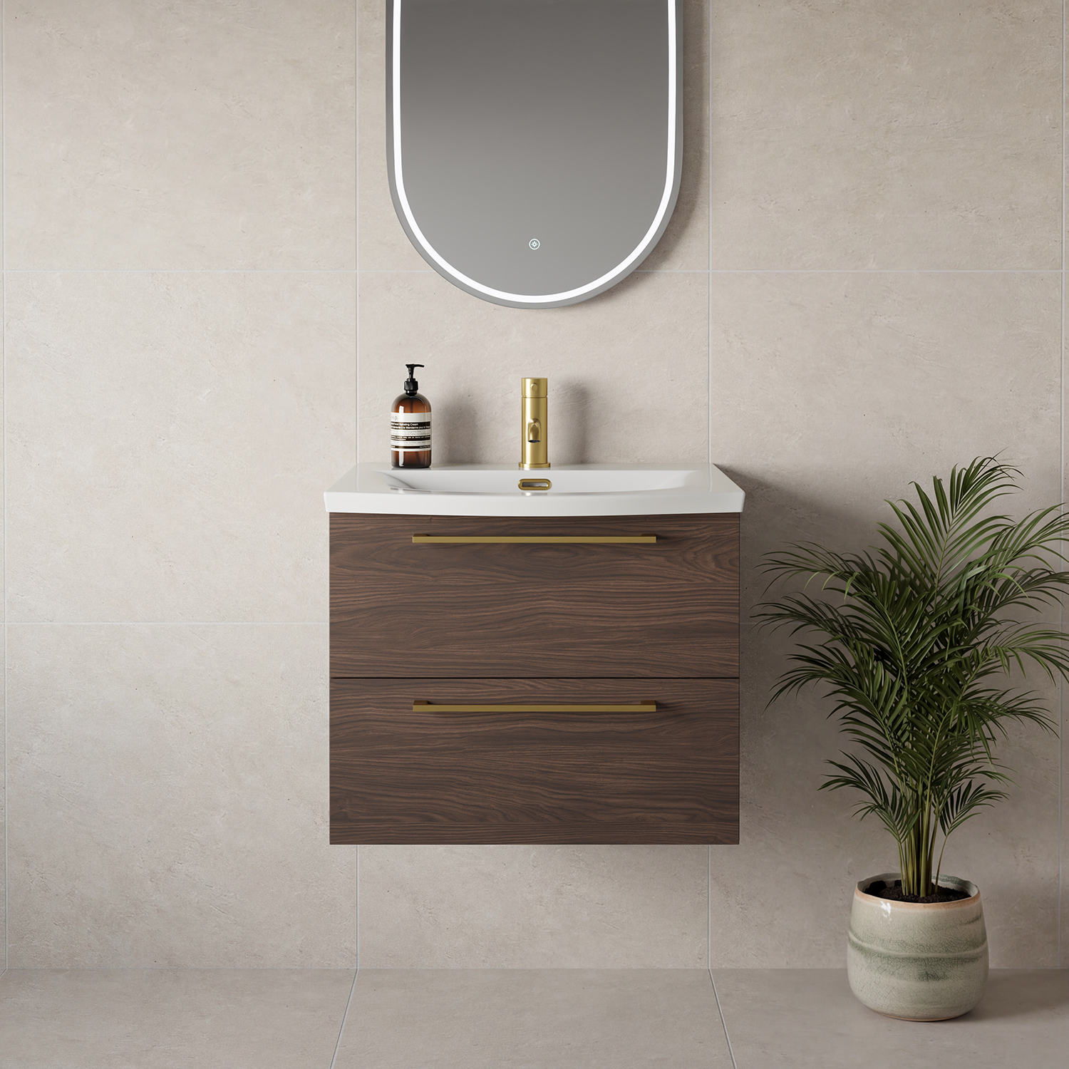 Napoli 390 Wall Mounted 2 Drawer Vanity Unit with Arc Basin