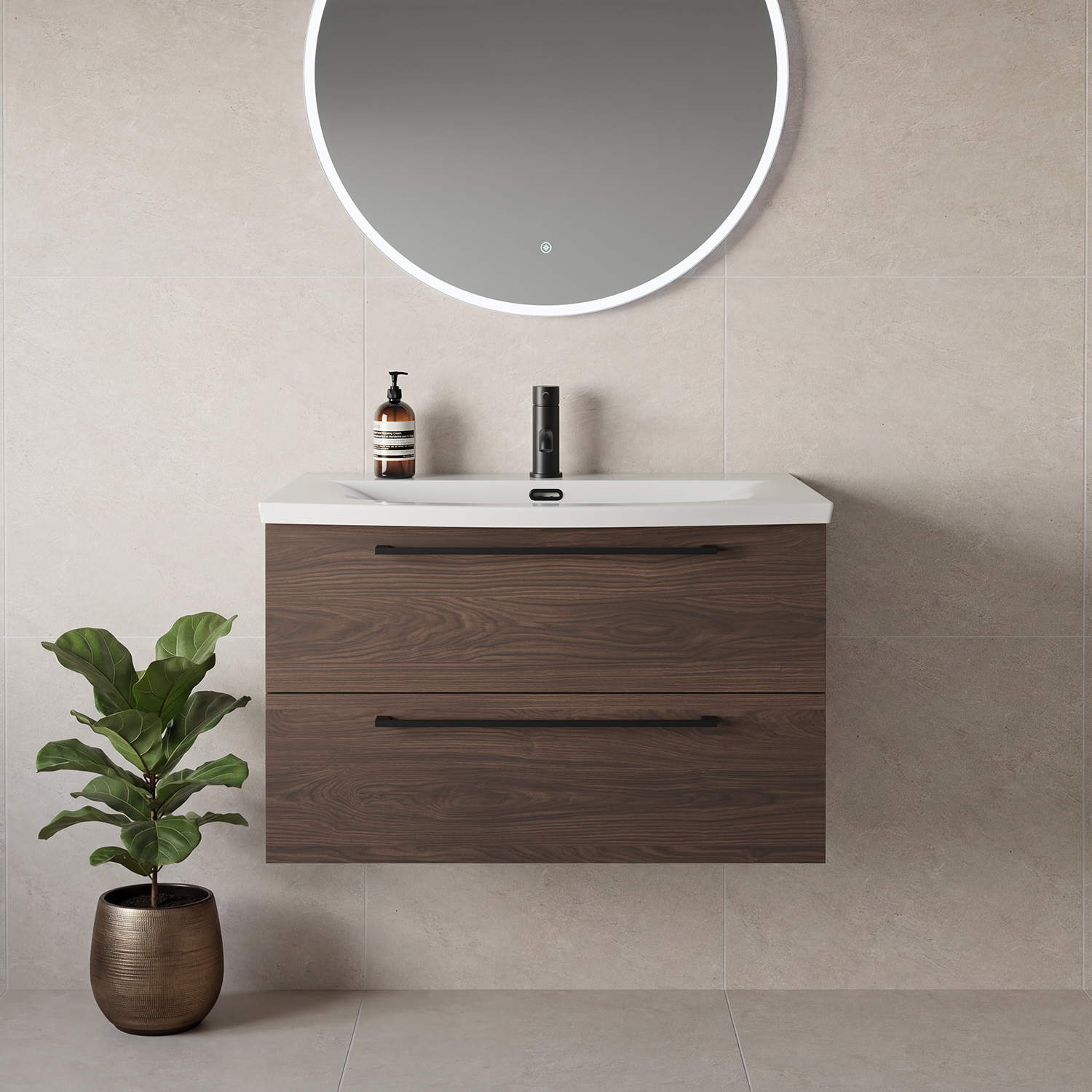 Napoli 390 Wall Mounted 2 Drawer Vanity Unit with Arc Basin