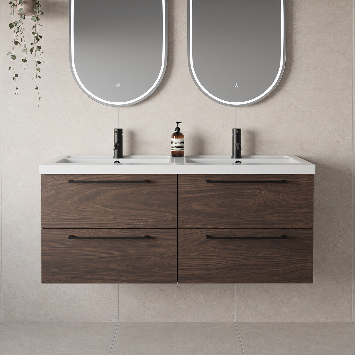 Napoli 390 Wall Mounted 4 Drawer Vanity Unit with Double Lucia Basins