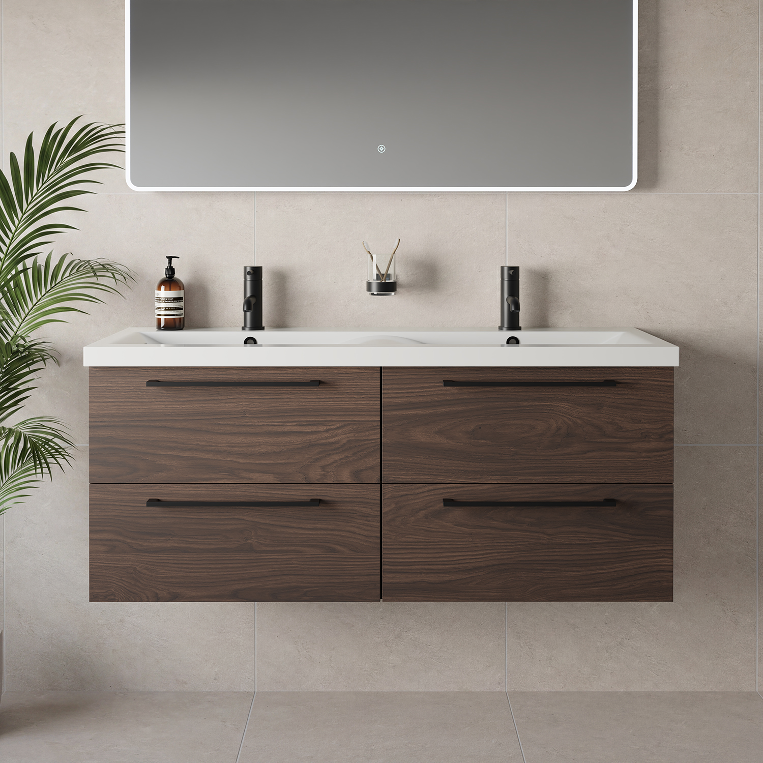 Napoli 390 Wall Mounted 4 Drawer Vanity Unit with Double Glide Basins