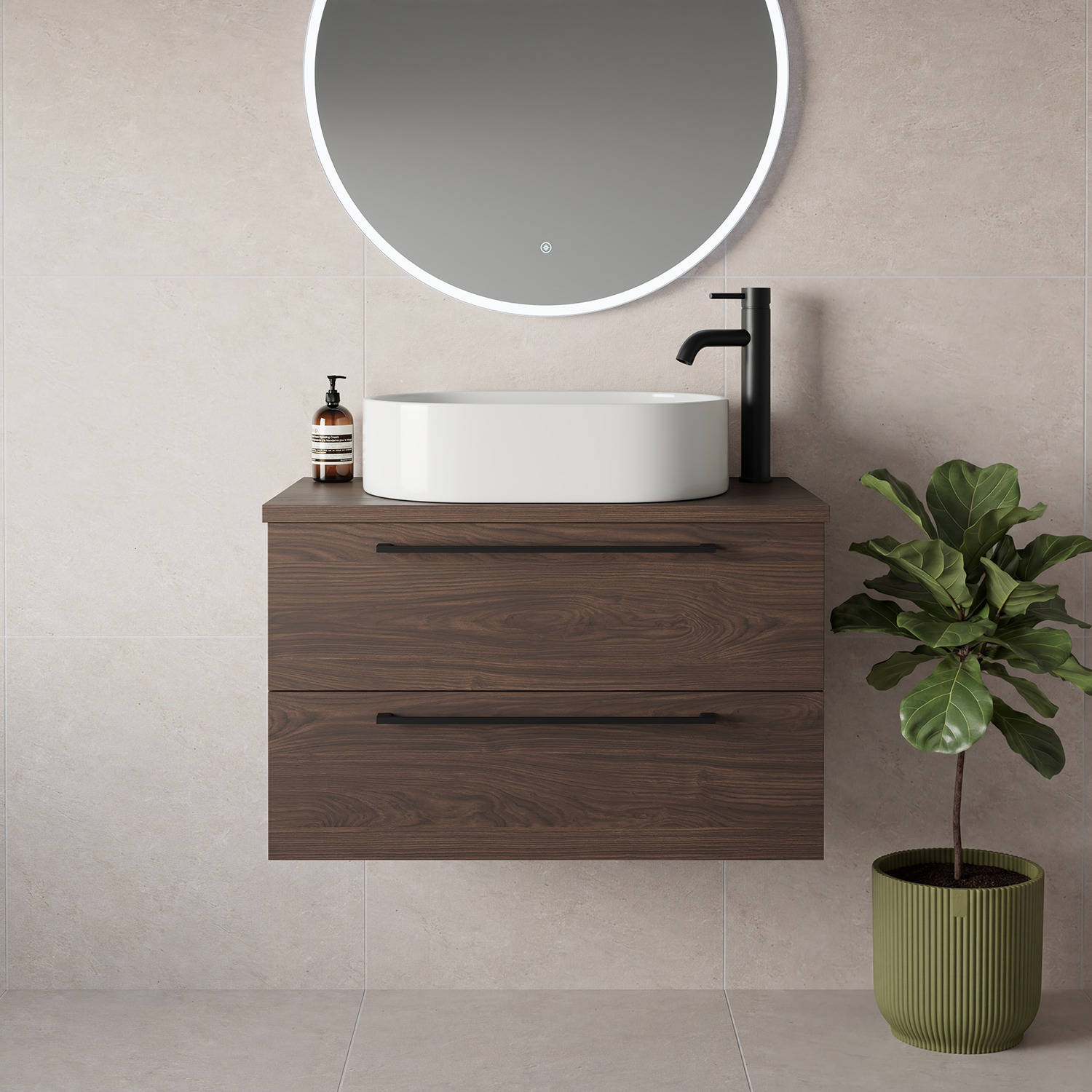Napoli 390 Wall Mounted 2 Drawer Vanity Unit for Countertop Basins