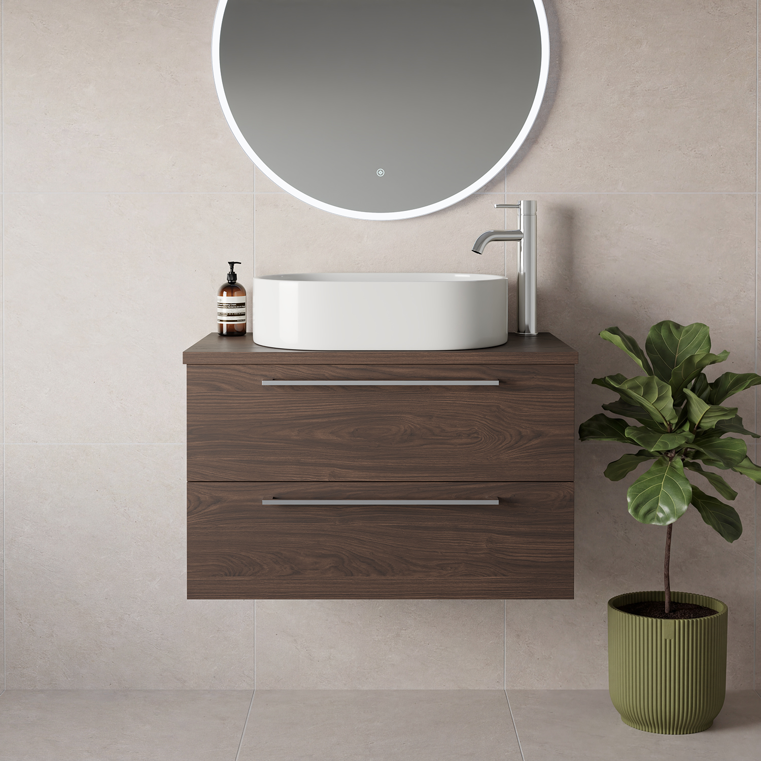 Napoli 390 Wall Mounted 2 Drawer Vanity Unit for Countertop Basins
