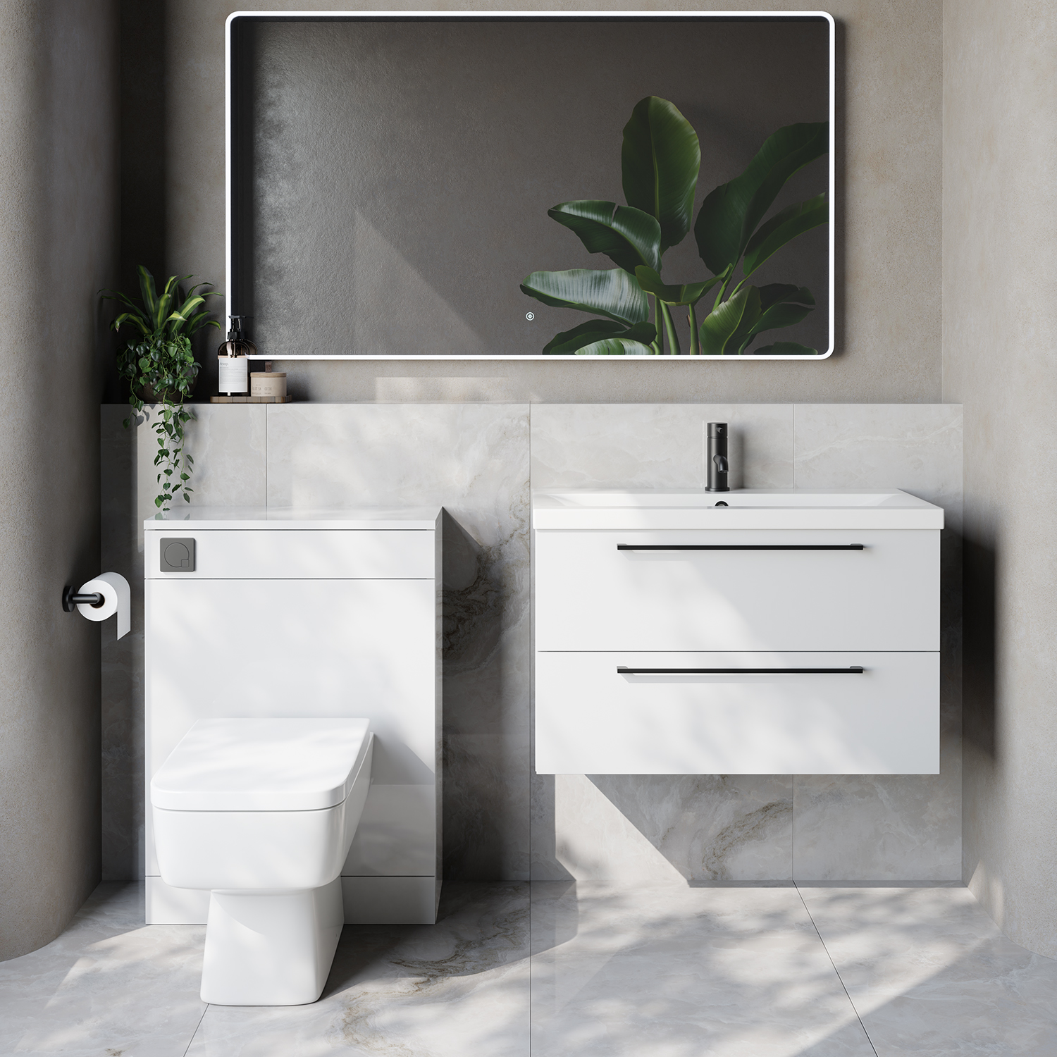 Napoli 390 Cento Wall Mounted 2 Drawer Vanity Unit and Toilet Suite with Glide Basin