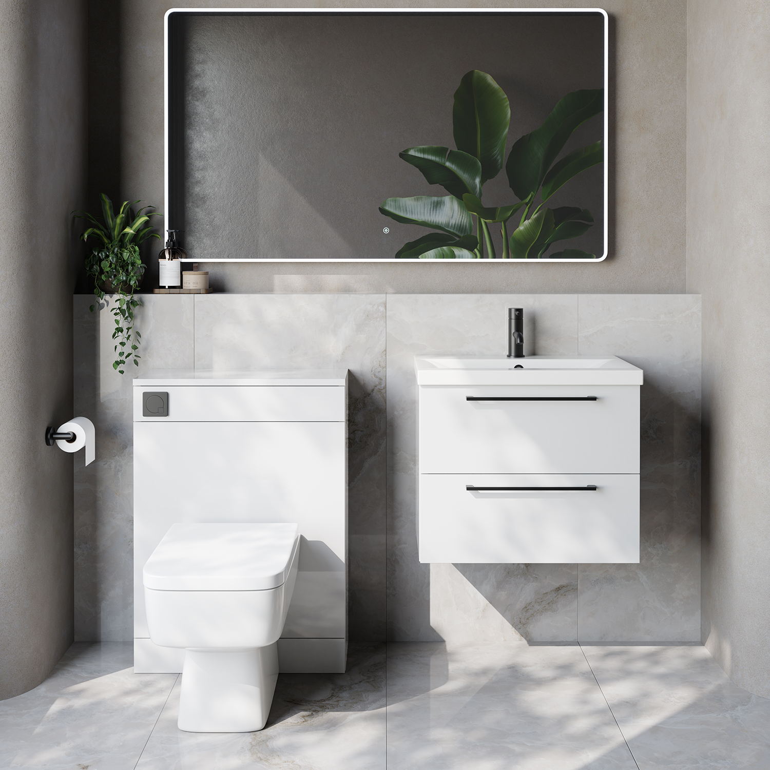 Napoli 390 Cento Wall Mounted 2 Drawer Vanity Unit and Toilet Suite with Glide Basin