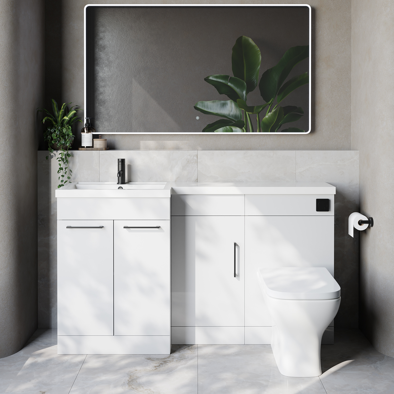 Napoli 390 3 Door Vanity Unit Toilet Suite with Left Hand Square Lucia Basin