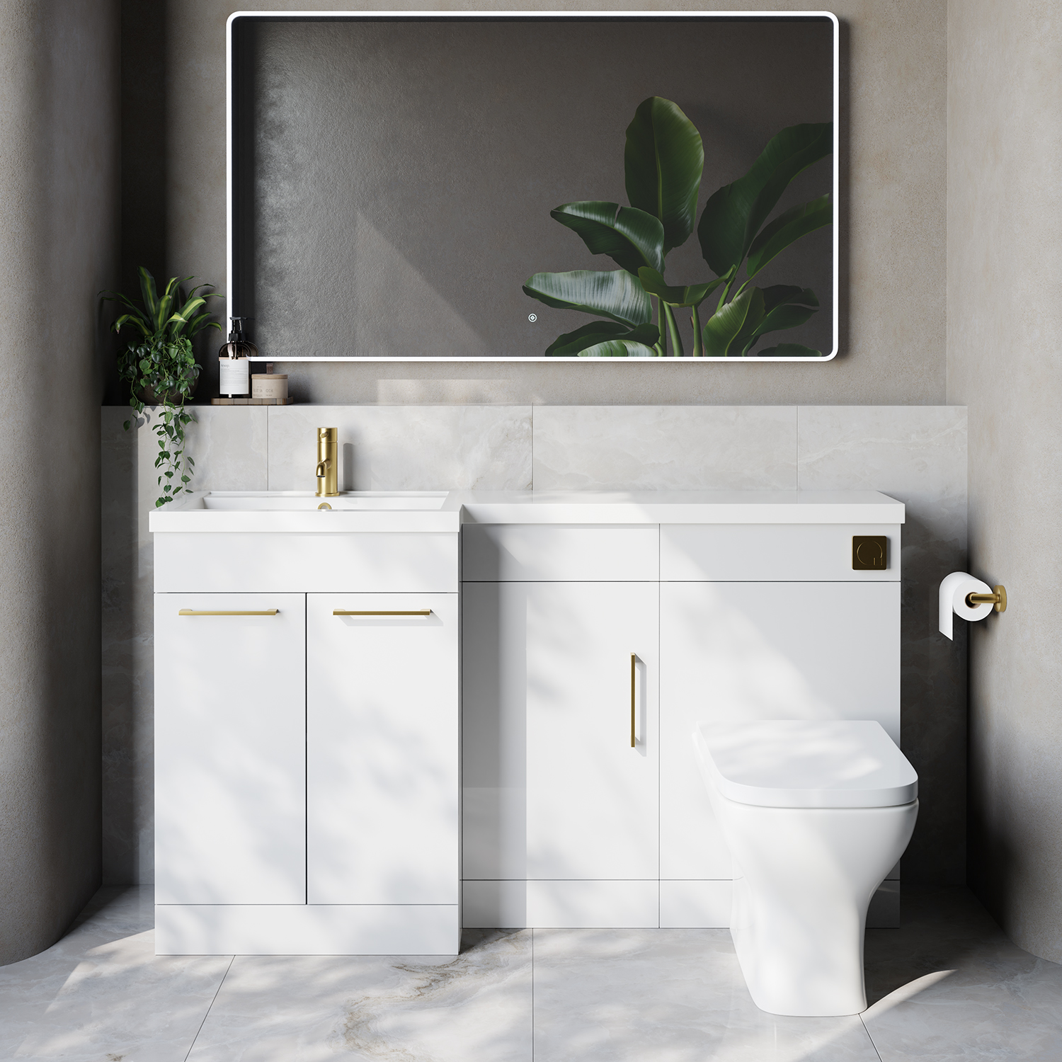 Napoli 390 3 Door Vanity Unit Toilet Suite with Left Hand Square Lucia Basin