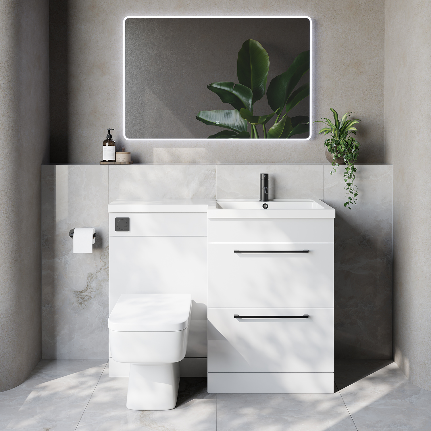 Napoli 460 2 Drawer Vanity Unit Toilet Suite with Right Hand Square Lucia Basin