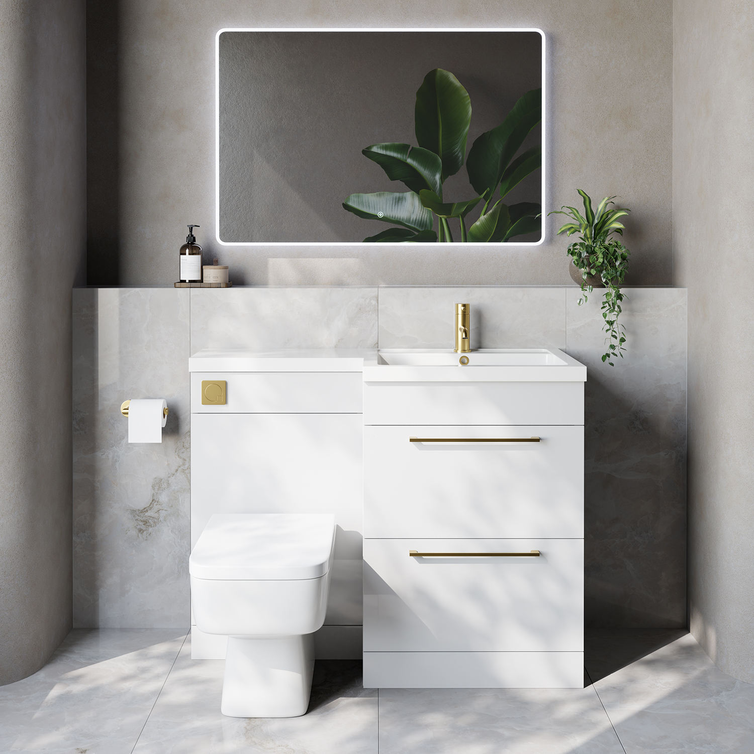 Napoli 460 2 Drawer Vanity Unit Toilet Suite with Right Hand Square Lucia Basin