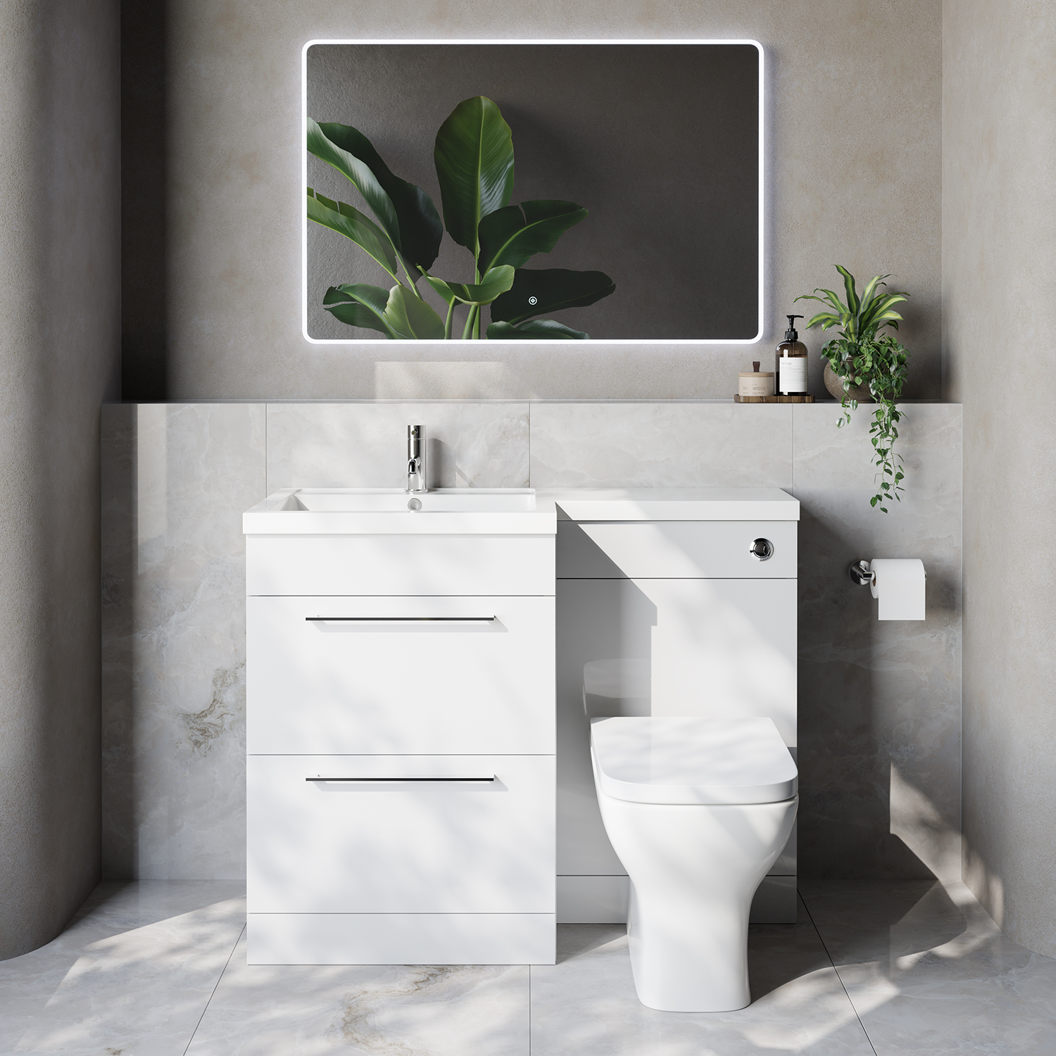 Napoli 460 2 Drawer Vanity Unit Toilet Suite with Left Hand Square Lucia Basin