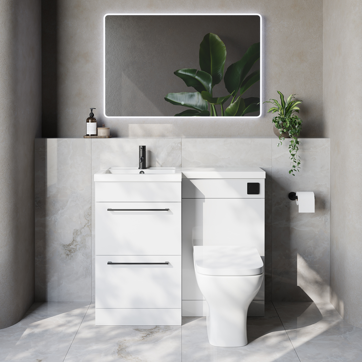 Napoli 390 2 Drawer Vanity Unit Toilet Suite with Left Hand Square Lucia Basin