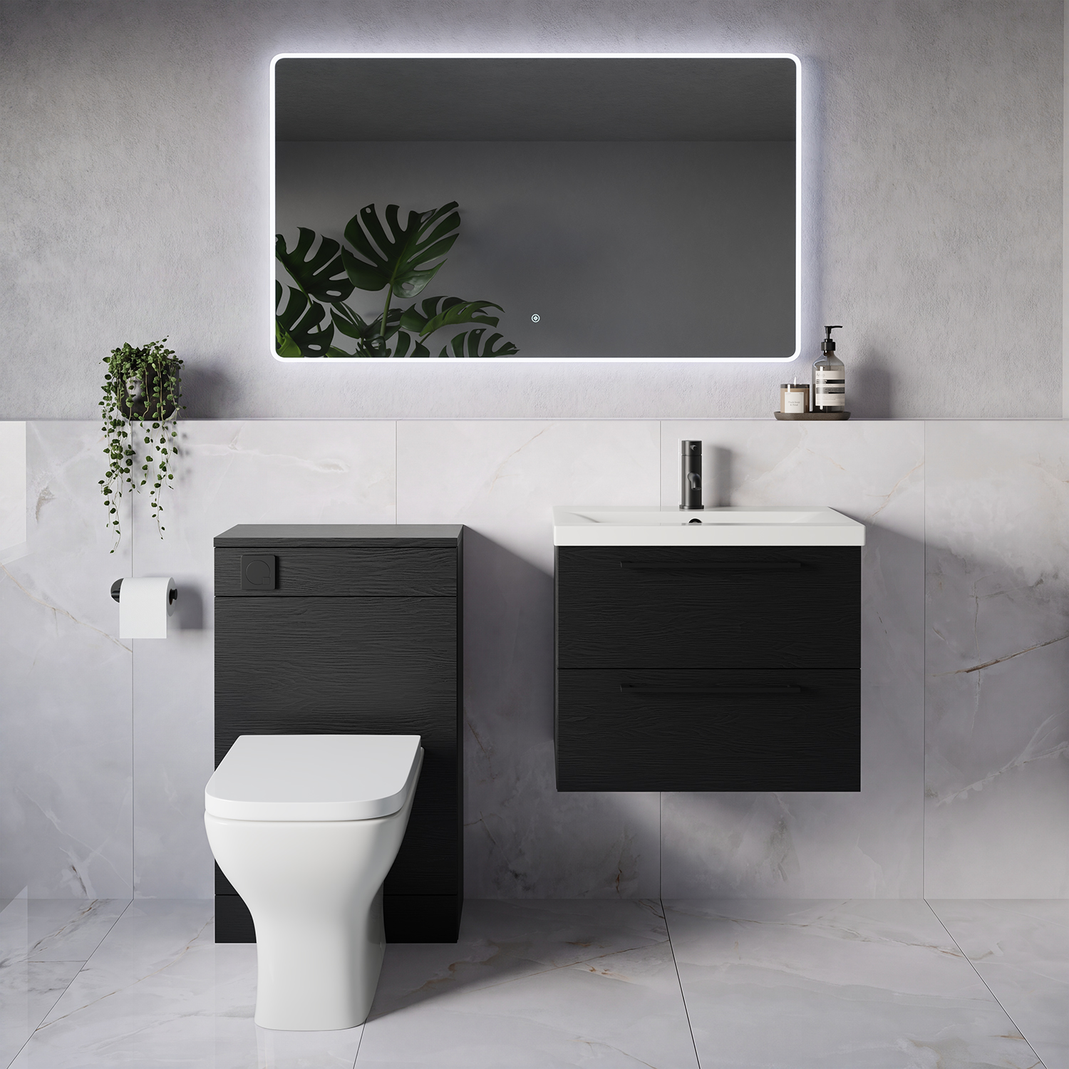 Napoli 390 Wall Mounted 2 Drawer Vanity Unit and Toilet Suite with Glide Basin
